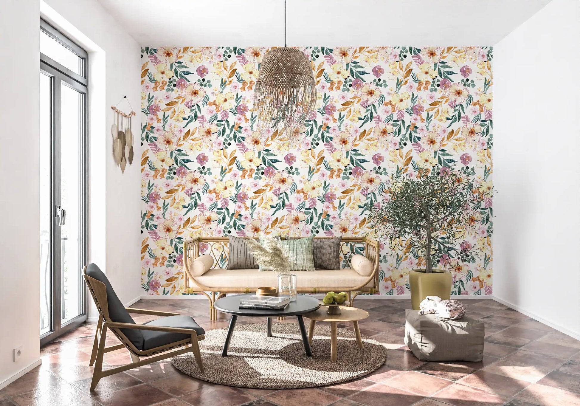 Soft Watercolor Meadow Floral Wallpaper⁠