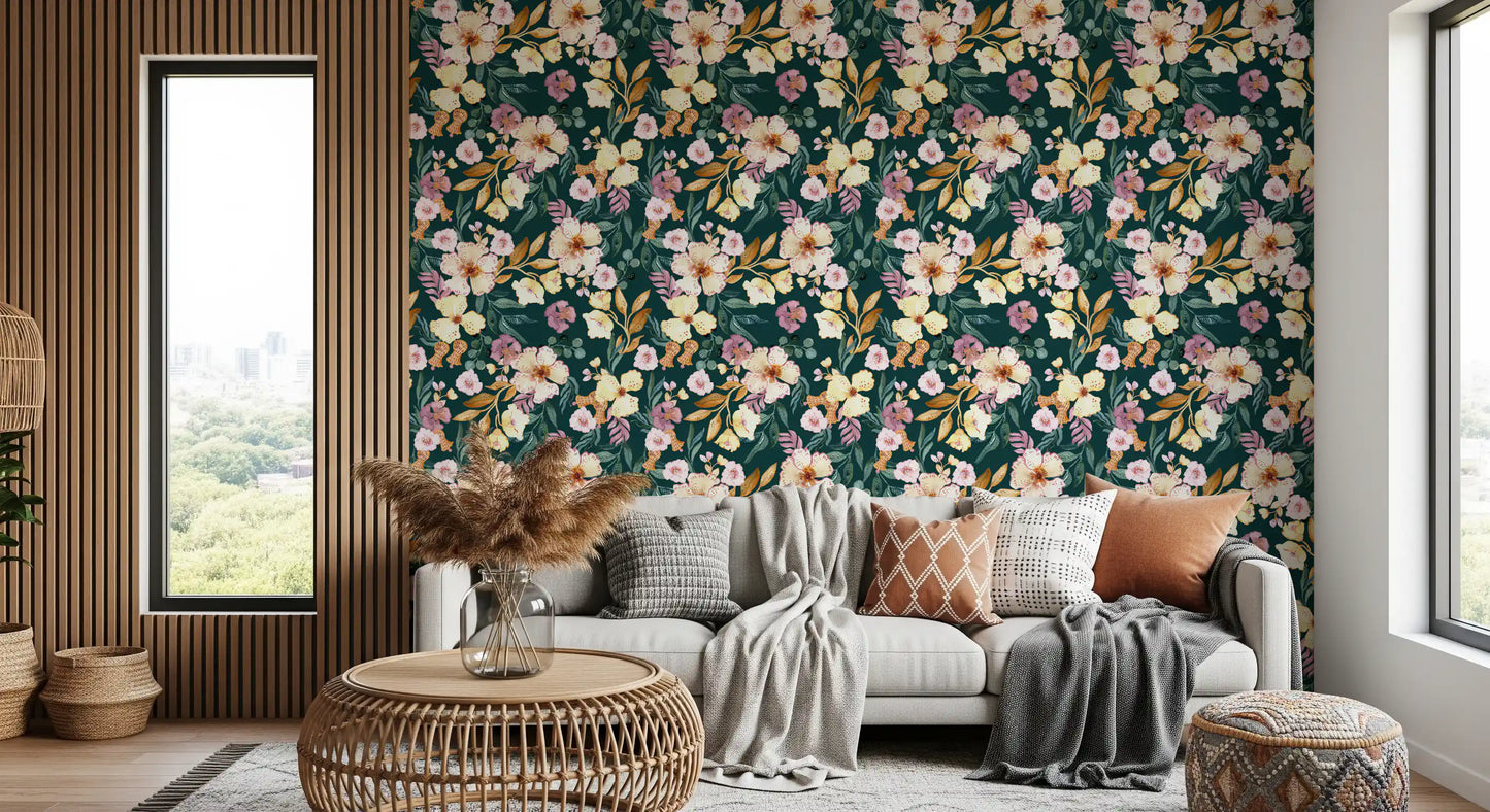 Midnight Botanical Bloom Art Wallpaper⁠