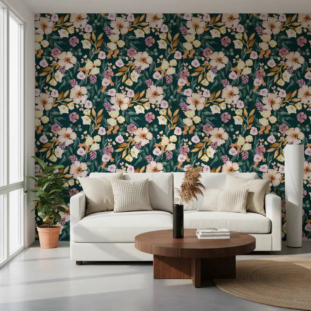 Midnight Botanical Bloom Art Wallpaper⁠
