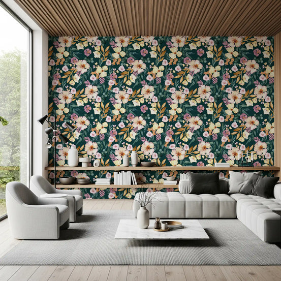 Midnight Botanical Bloom Art Wallpaper⁠