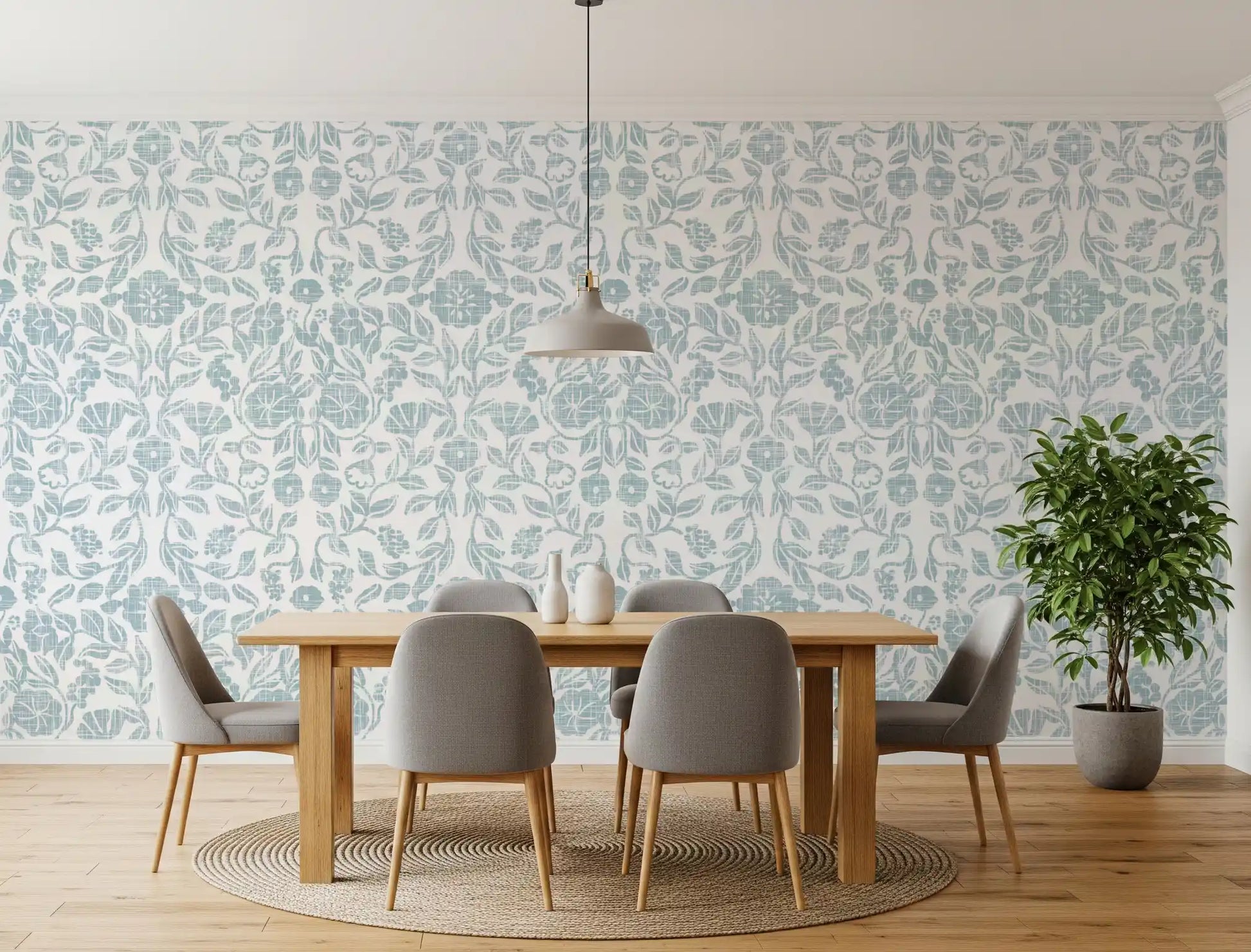 Textured Pastel Botanical Damask Wallpaper⁠
