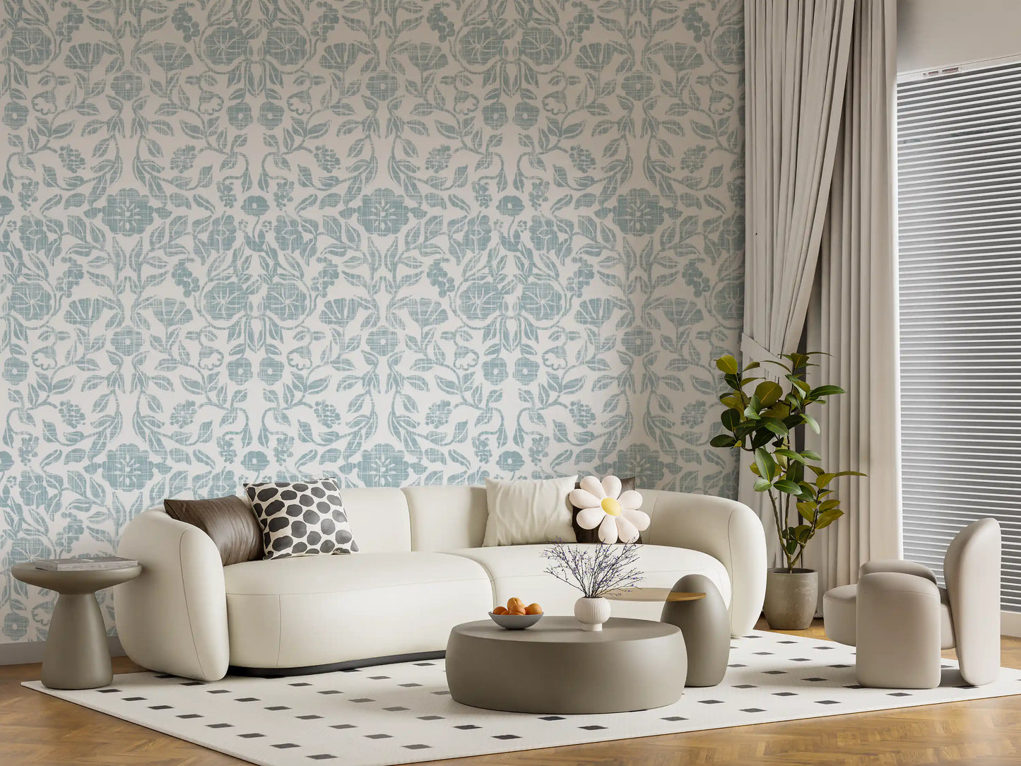 Textured Pastel Botanical Damask Wallpaper⁠
