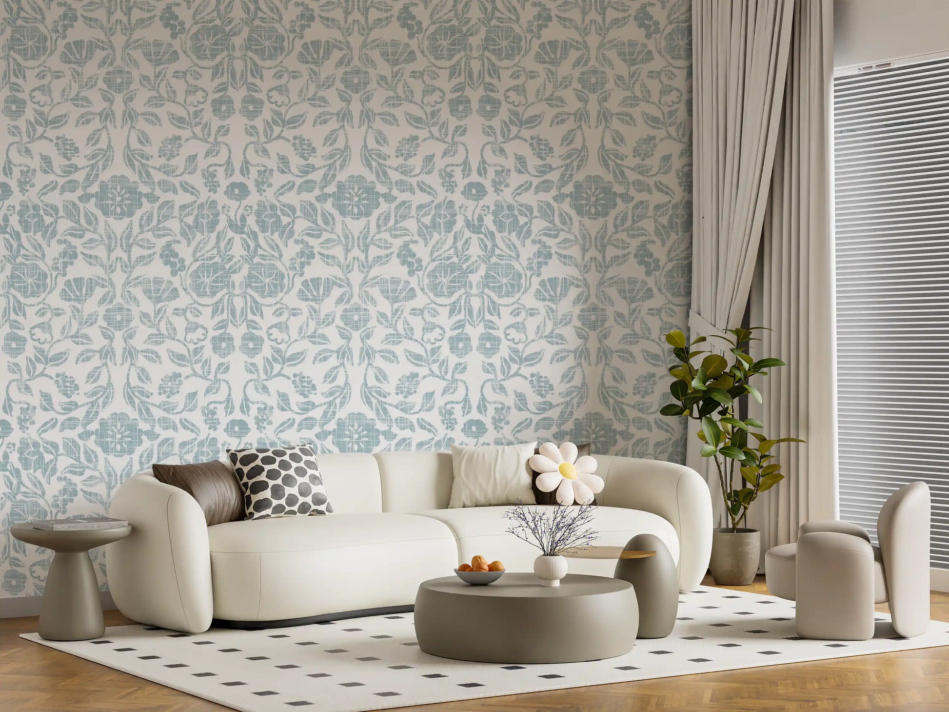 Textured Pastel Botanical Damask Wallpaper⁠