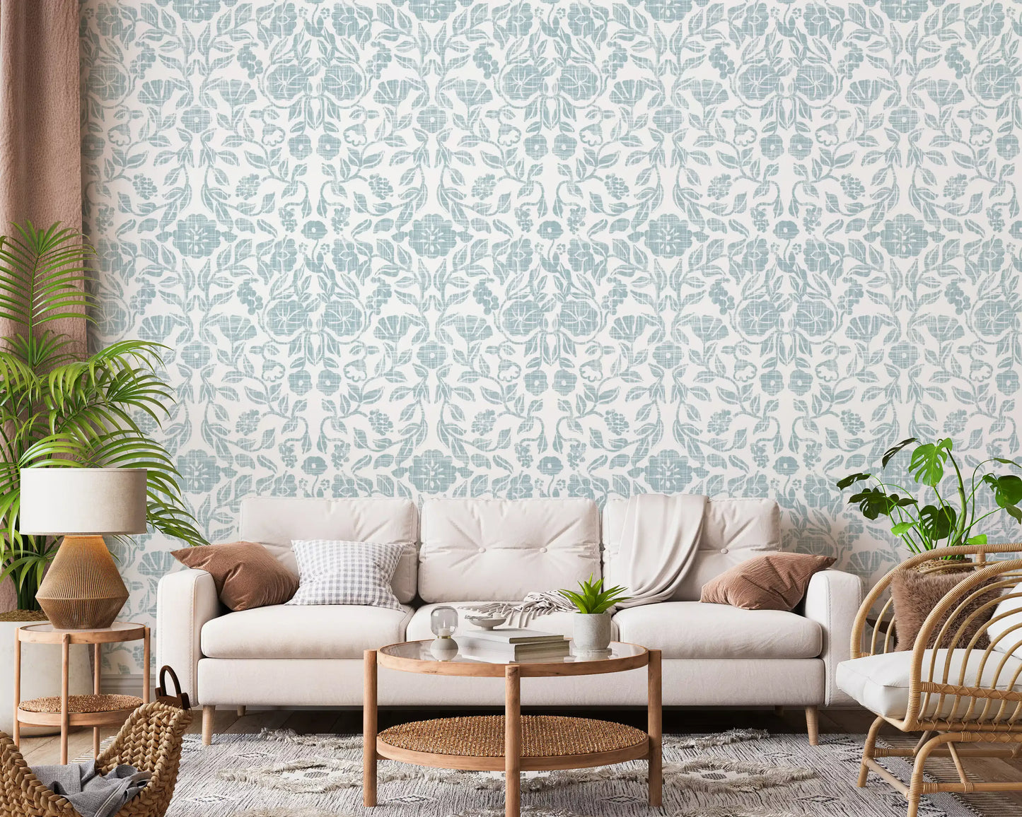 Textured Pastel Botanical Damask Wallpaper⁠