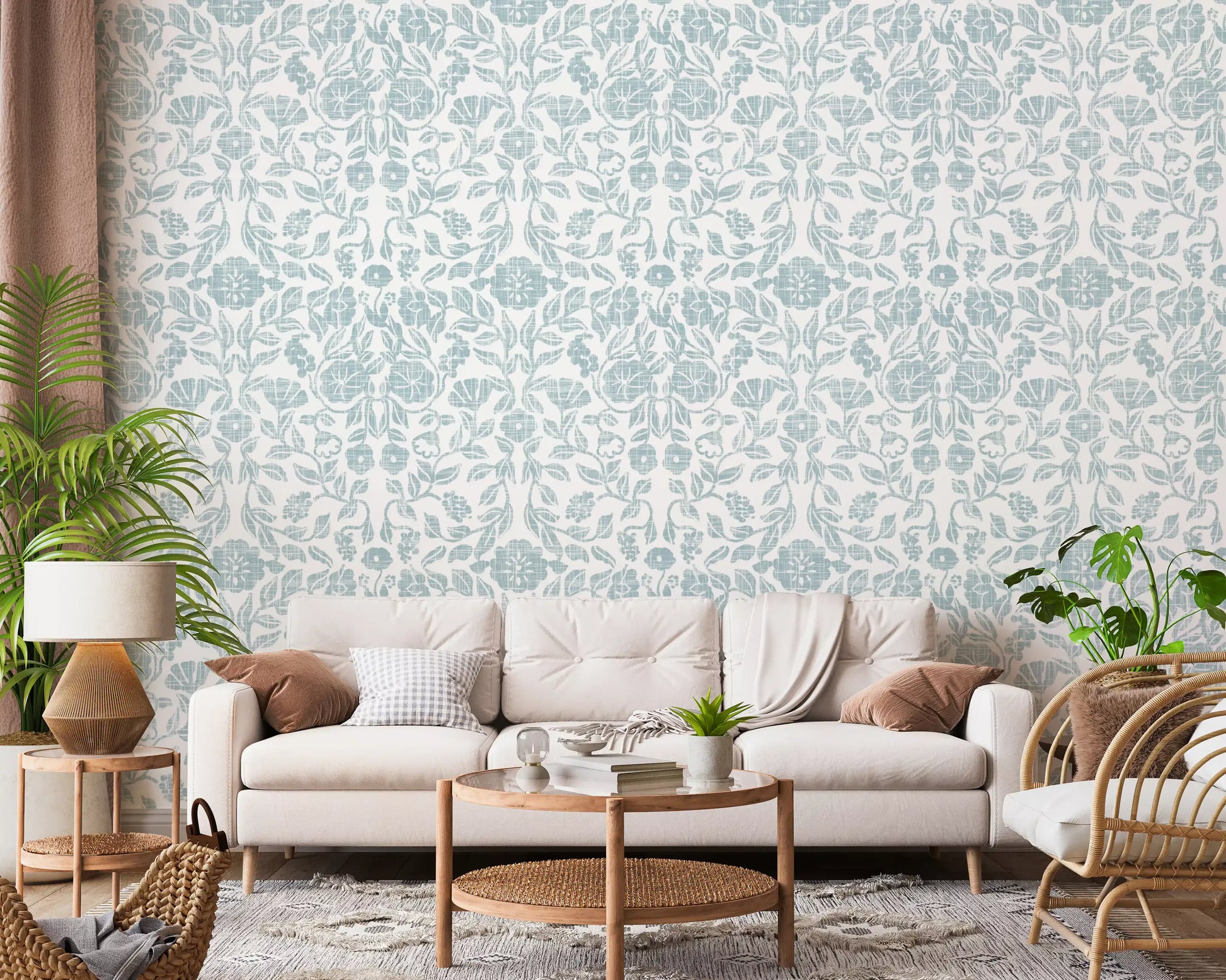 Textured Pastel Botanical Damask Wallpaper⁠