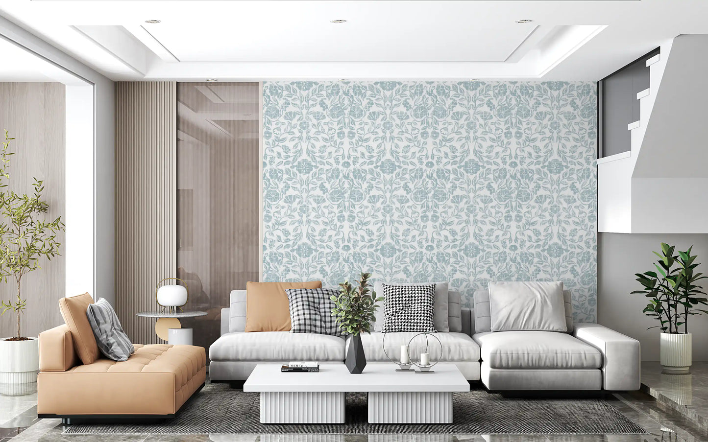 Textured Pastel Botanical Damask Wallpaper⁠