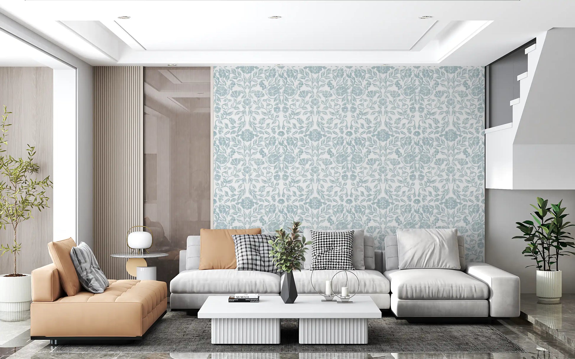 Textured Pastel Botanical Damask Wallpaper⁠