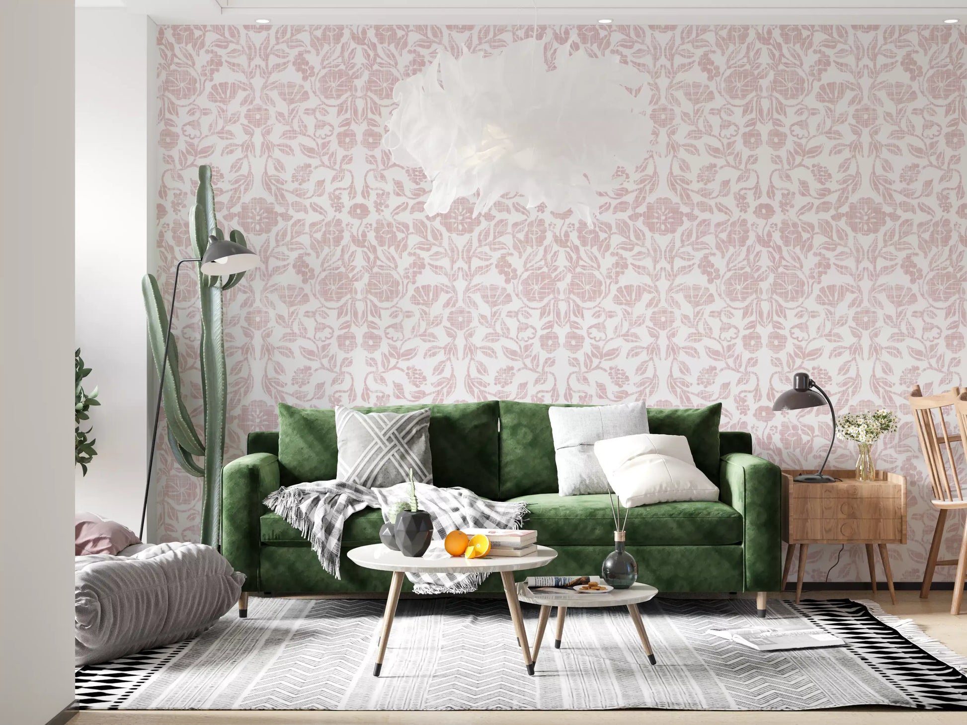 Soft Blush Botanical Textile Print Wallpaper⁠