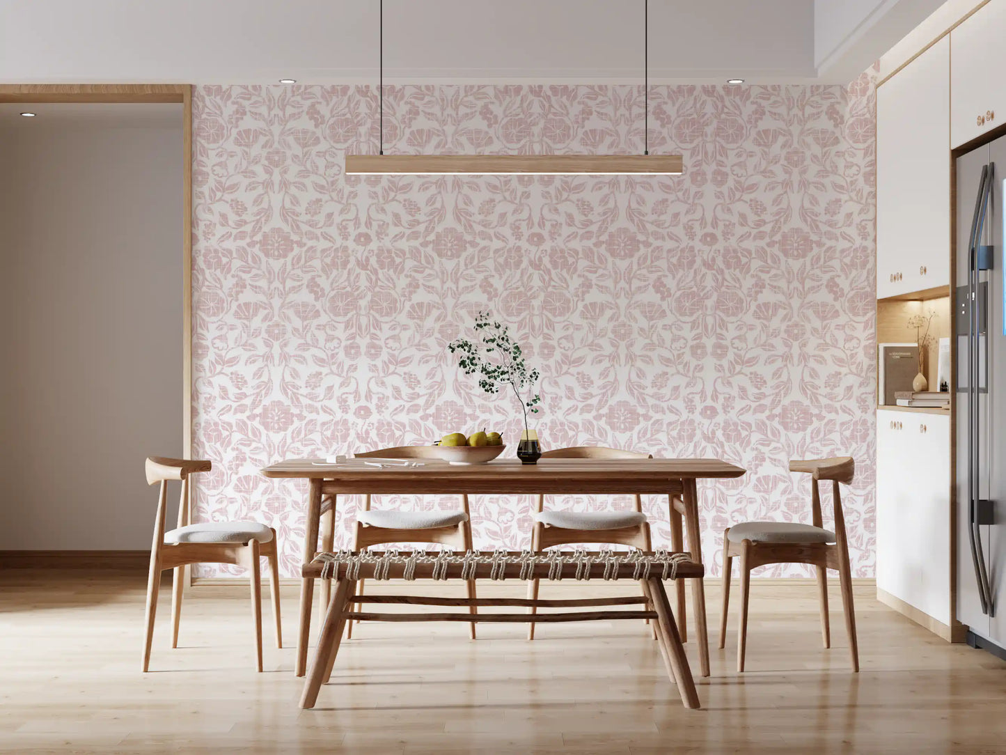 Soft Blush Botanical Textile Print Wallpaper⁠