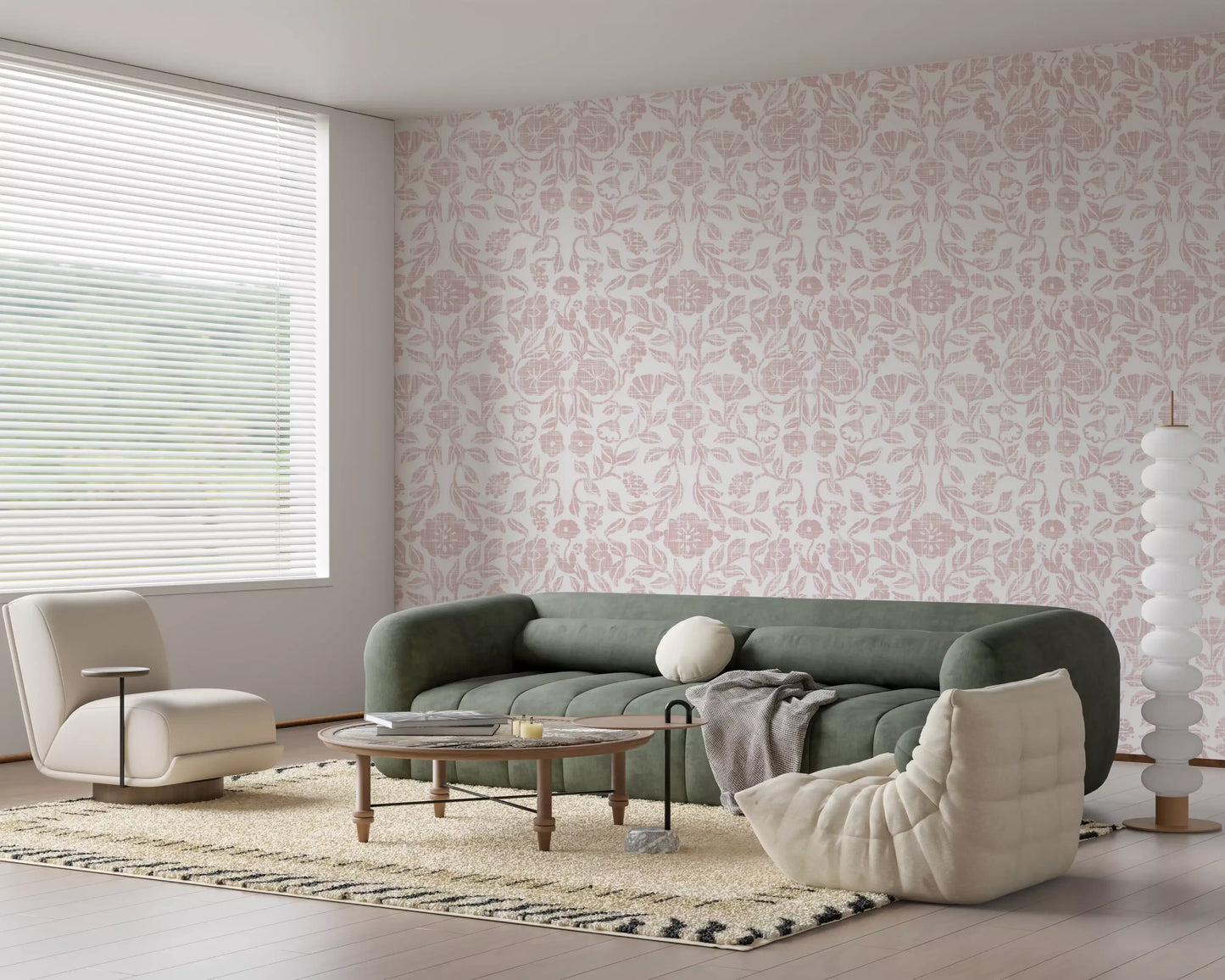 Soft Blush Botanical Textile Print Wallpaper⁠