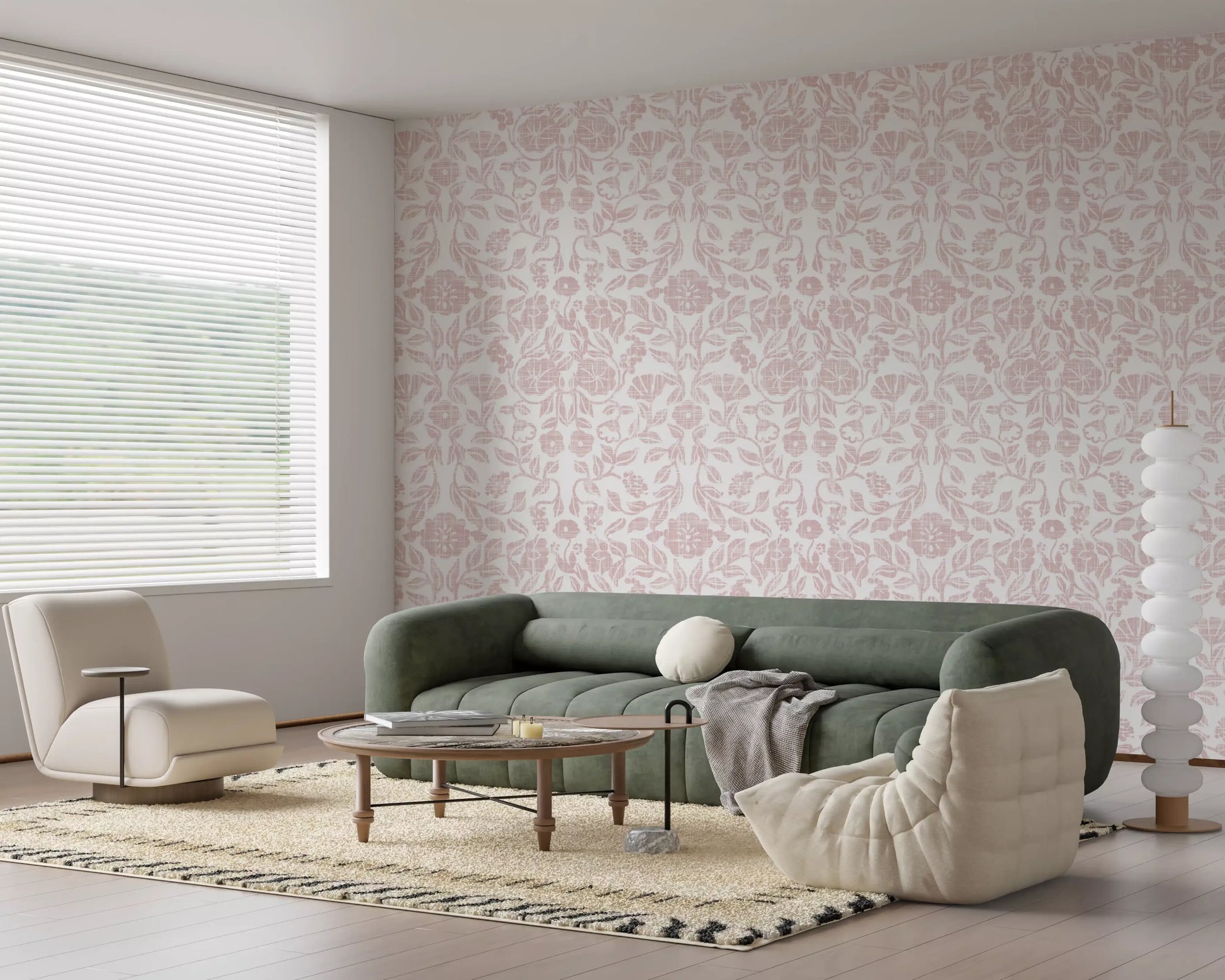 Soft Blush Botanical Textile Print Wallpaper⁠