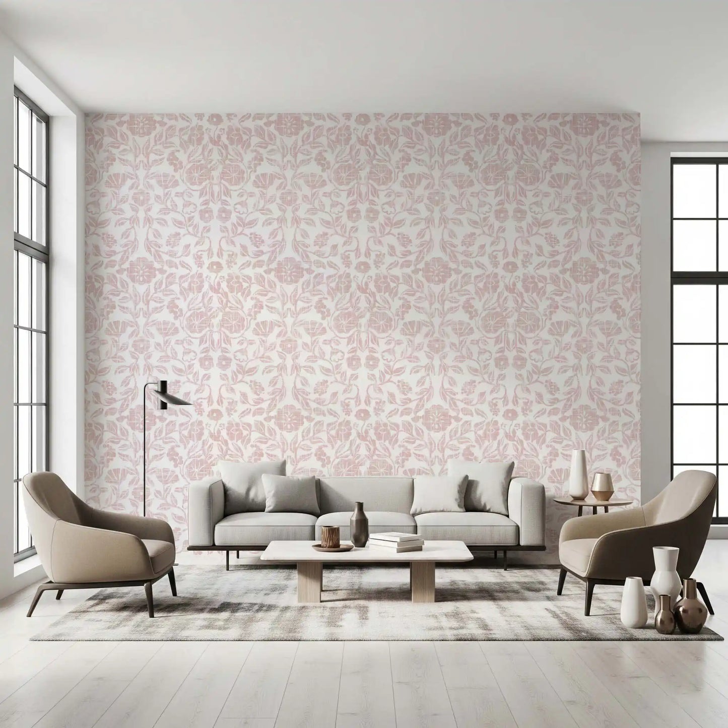 Soft Blush Botanical Textile Print Wallpaper⁠
