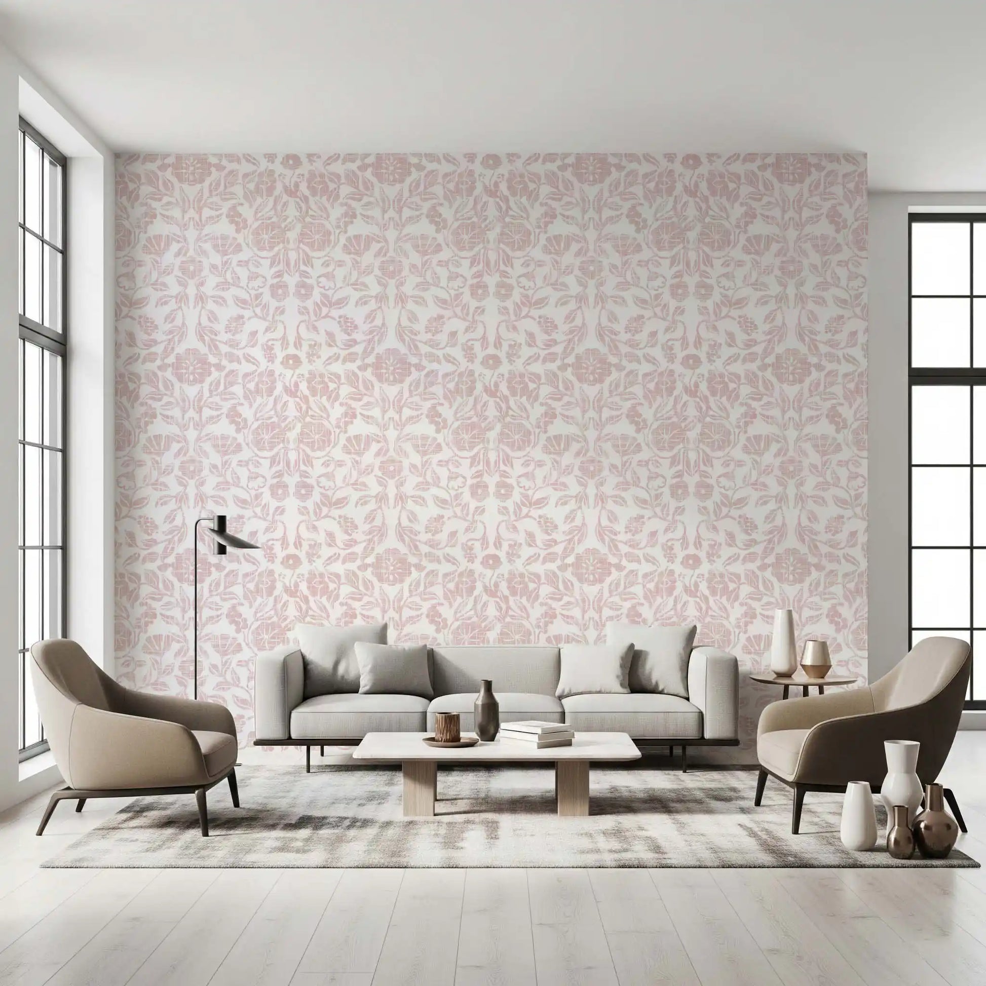 Soft Blush Botanical Textile Print Wallpaper⁠