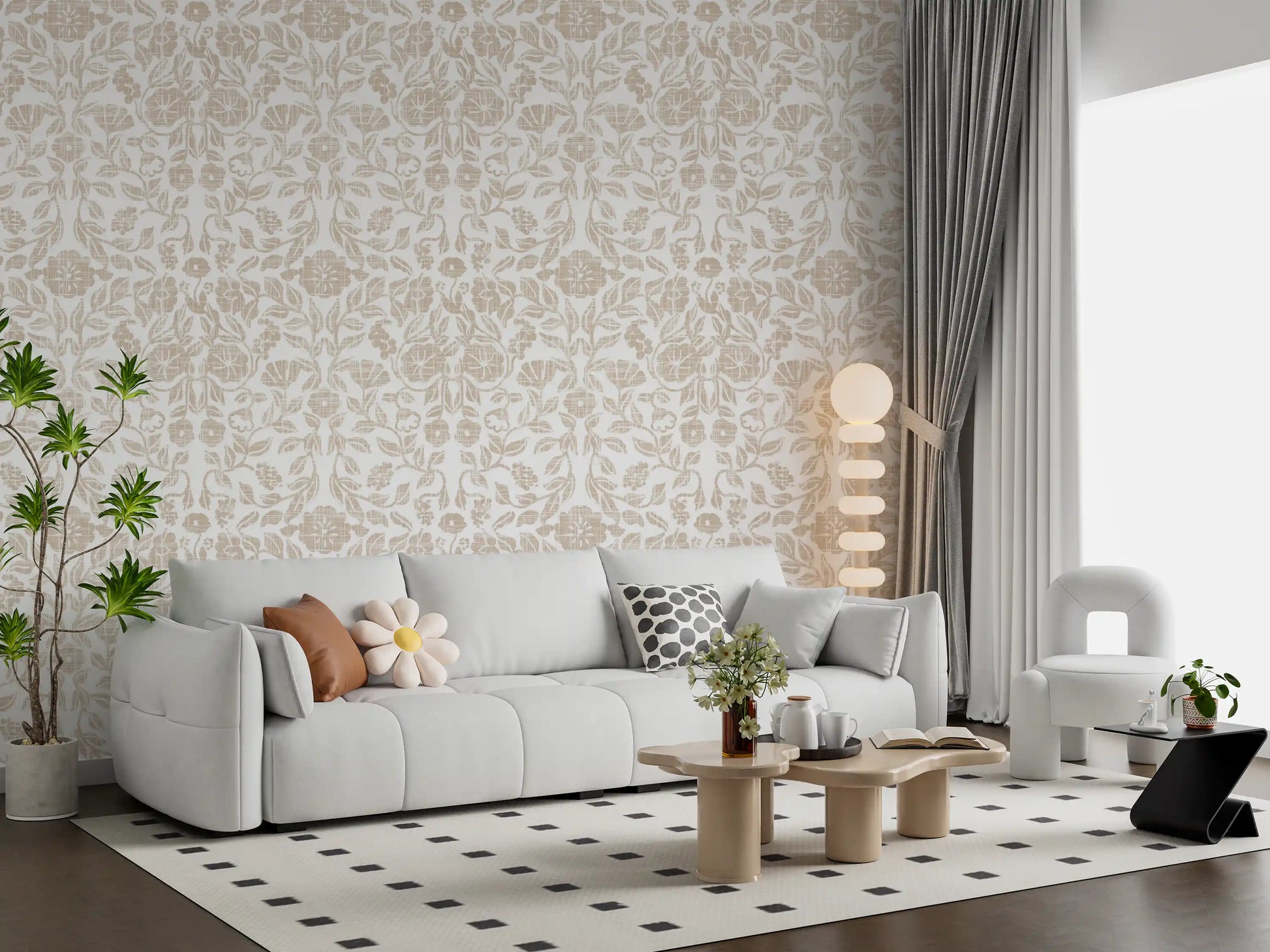 Rustic Linen Damask Motif Wallpaper⁠