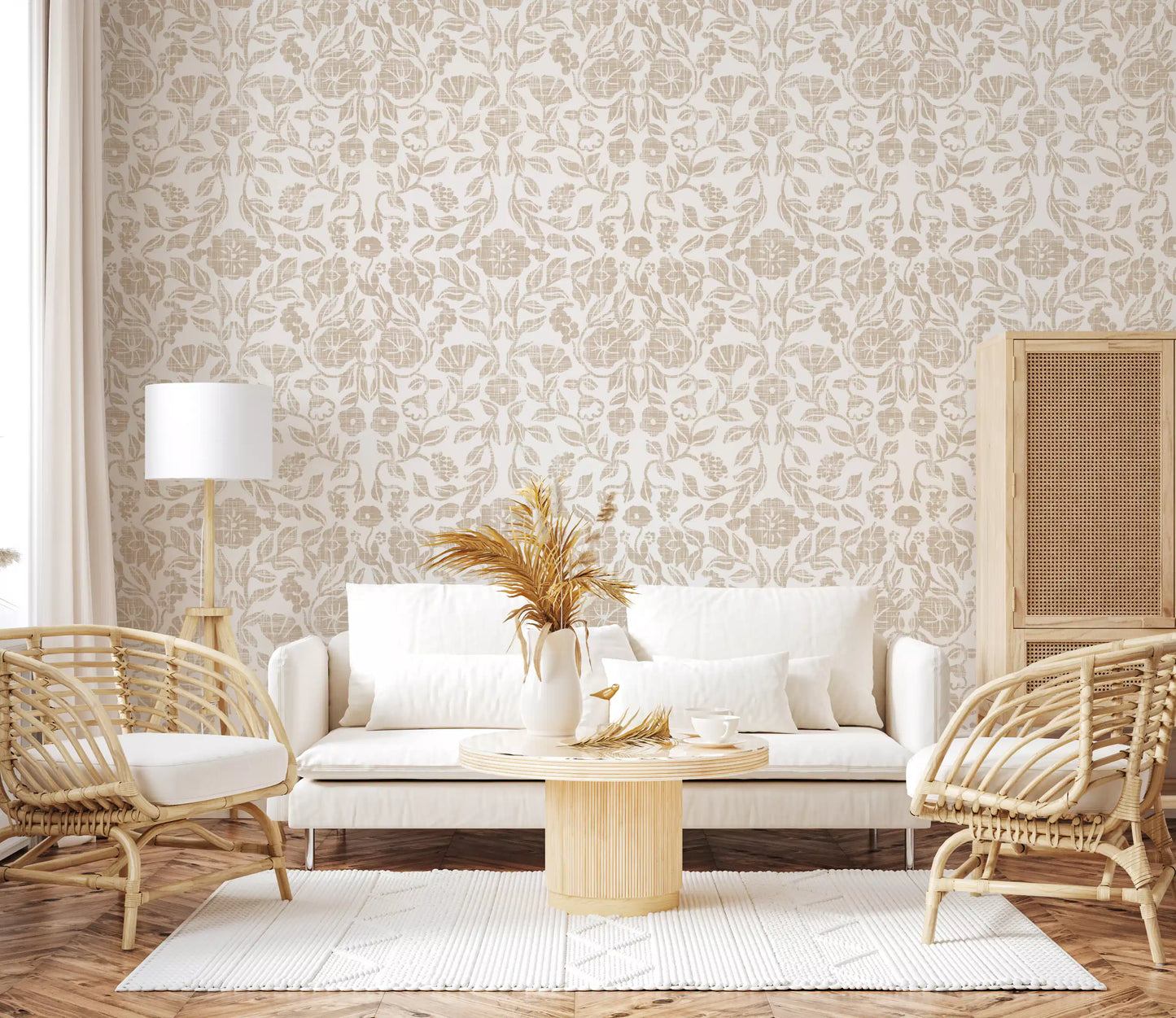 Rustic Linen Damask Motif Wallpaper⁠