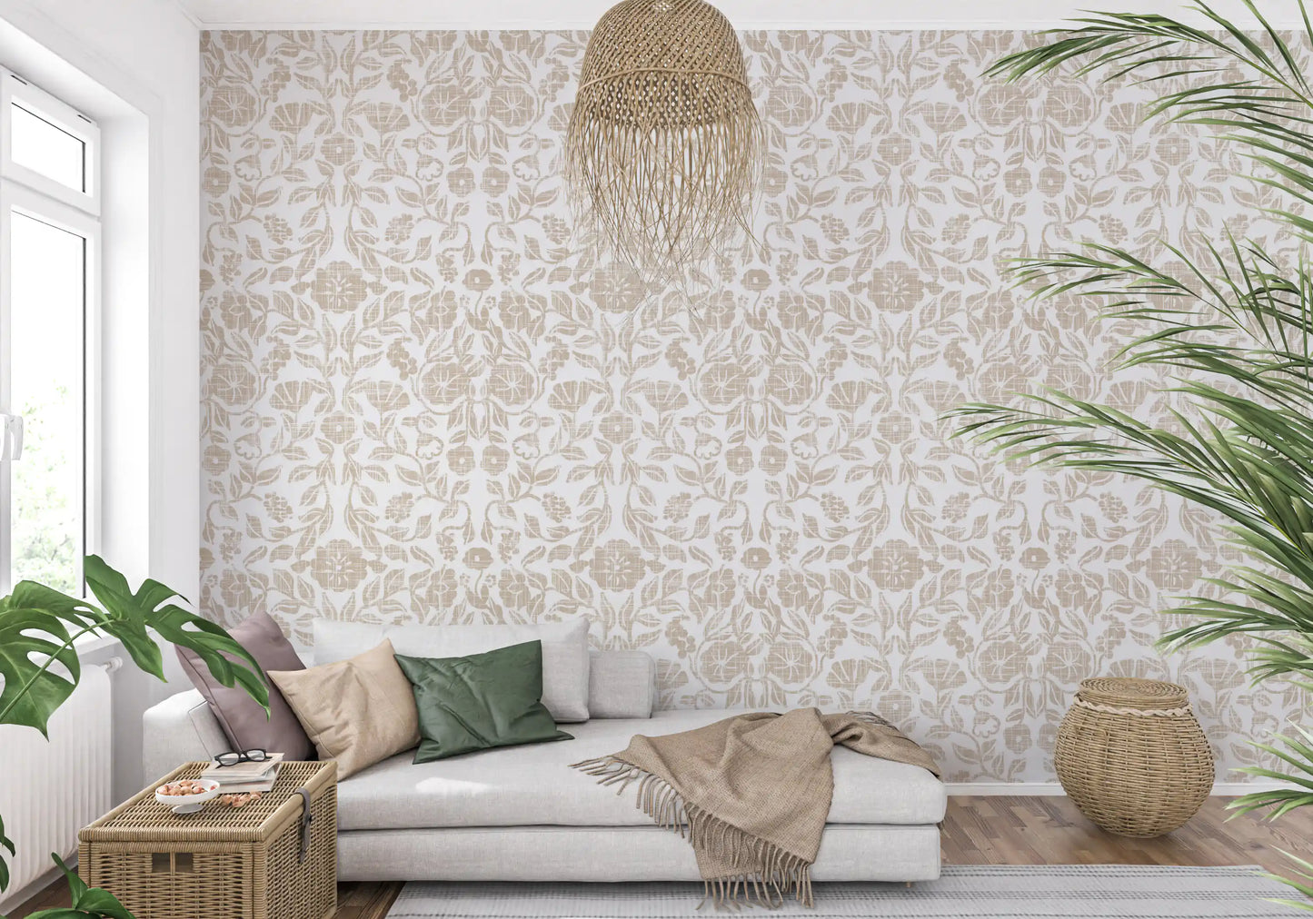 Rustic Linen Damask Motif Wallpaper⁠