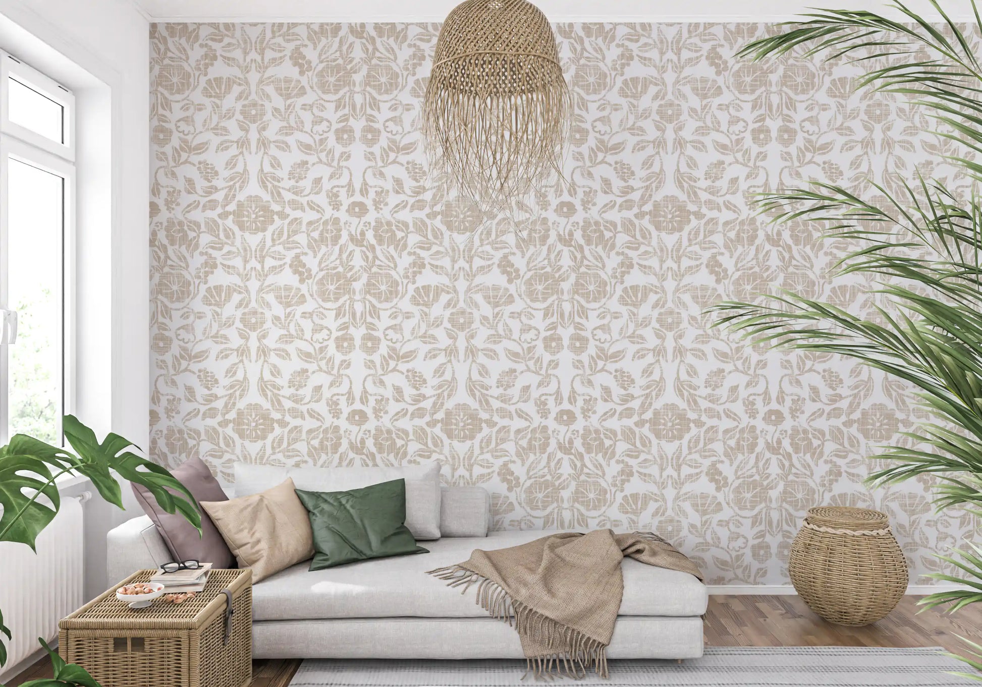 Rustic Linen Damask Motif Wallpaper⁠