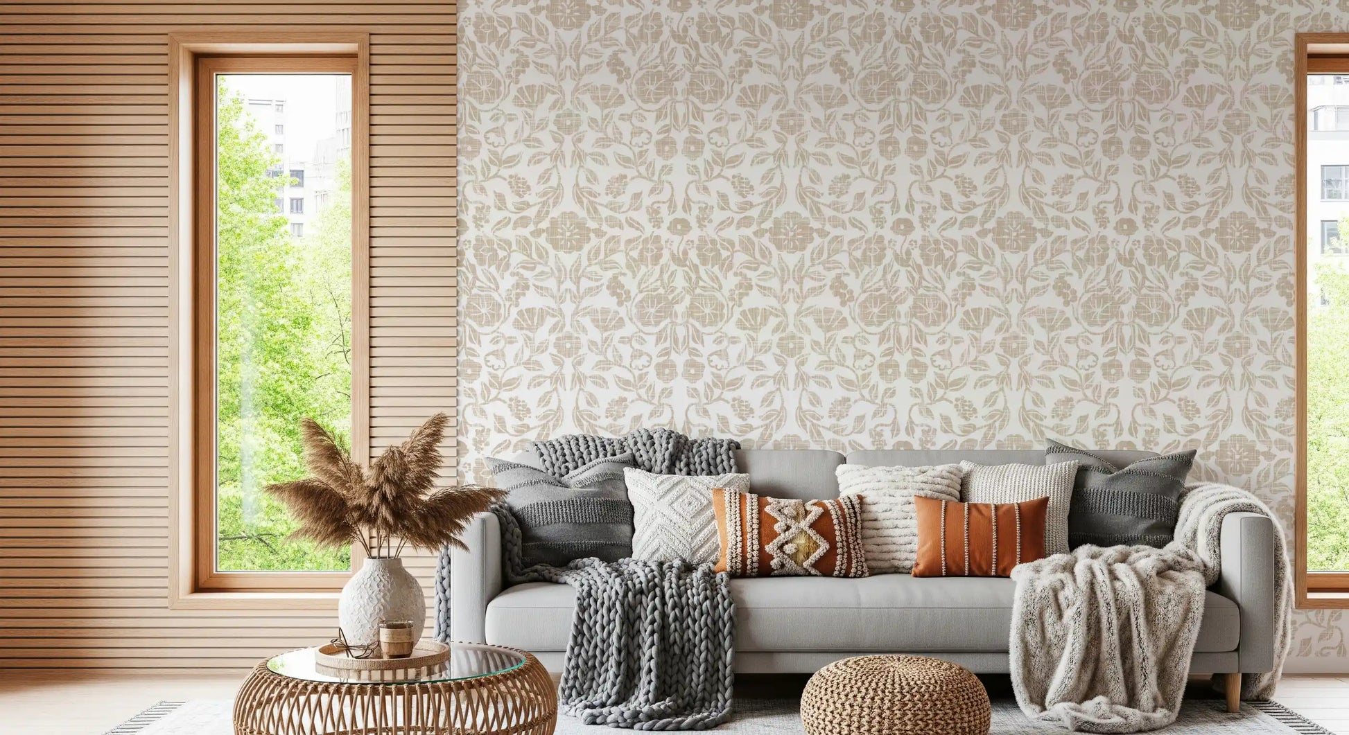 Rustic Linen Damask Motif Wallpaper⁠