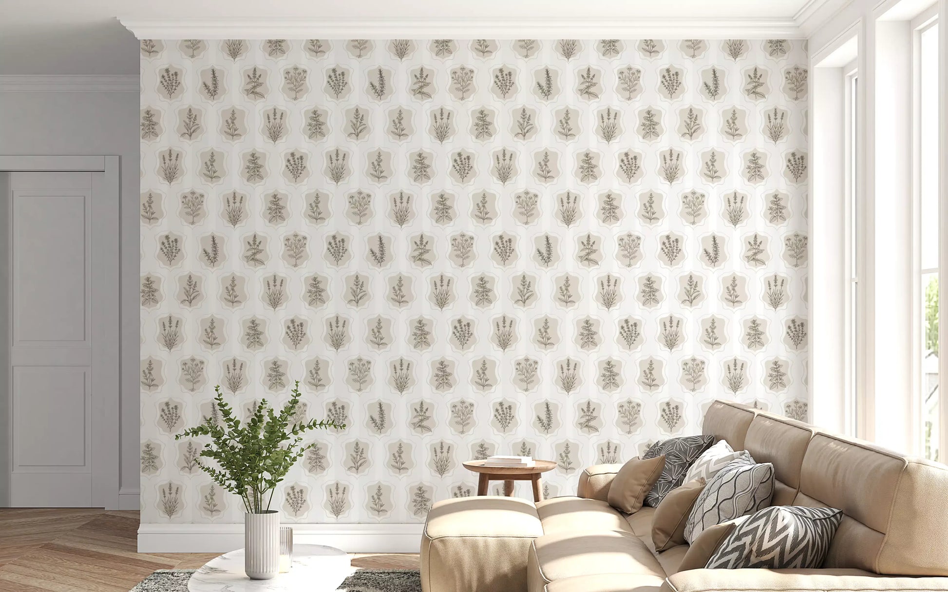 Vintage Botanical Herb Garden Sketch Wallpaper⁠