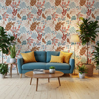Muted Autumn Botanical Folk Art Wallpaper⁠