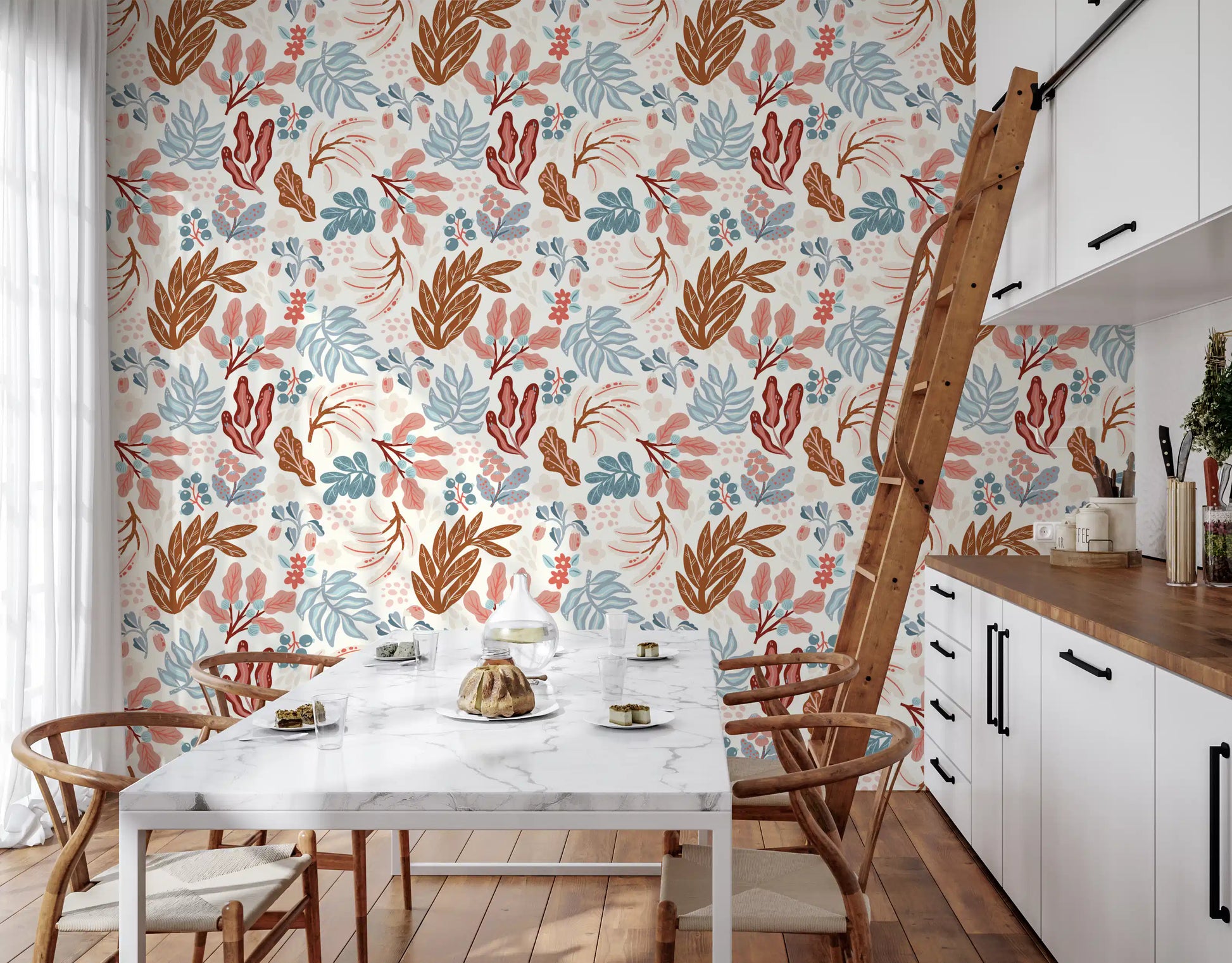 Muted Autumn Botanical Folk Art Wallpaper⁠