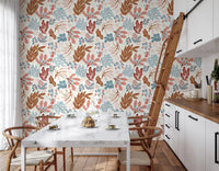 Muted Autumn Botanical Folk Art Wallpaper⁠
