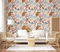 Muted Autumn Botanical Folk Art Wallpaper⁠