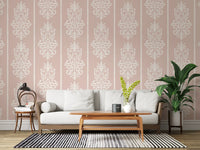 Blush Damask Striped Motif Wallpaper⁠