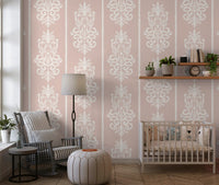 Blush Damask Striped Motif Wallpaper⁠