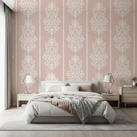 Blush Damask Striped Motif Wallpaper⁠