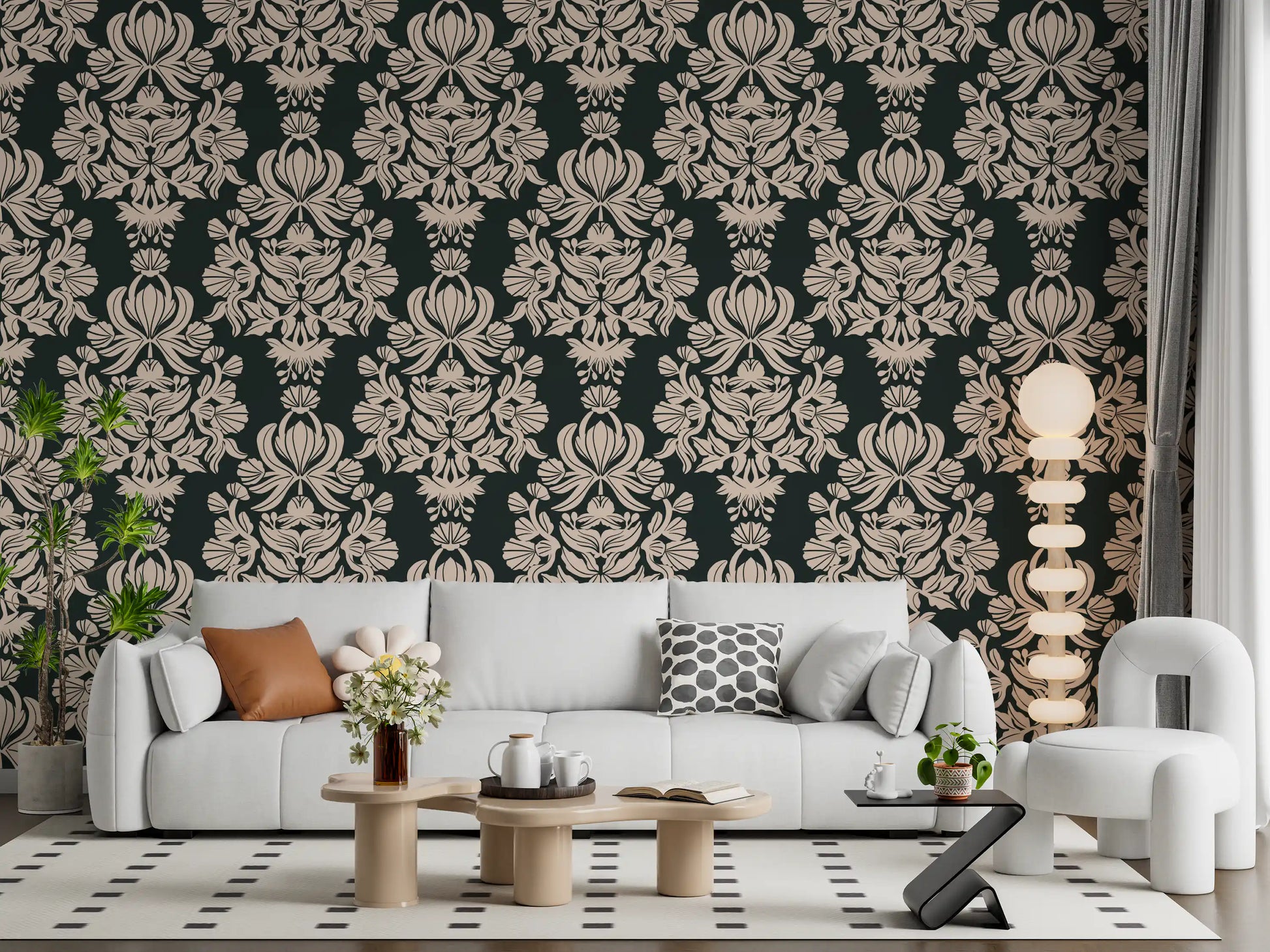 Creamy Damask Flora Wallpaper⁠