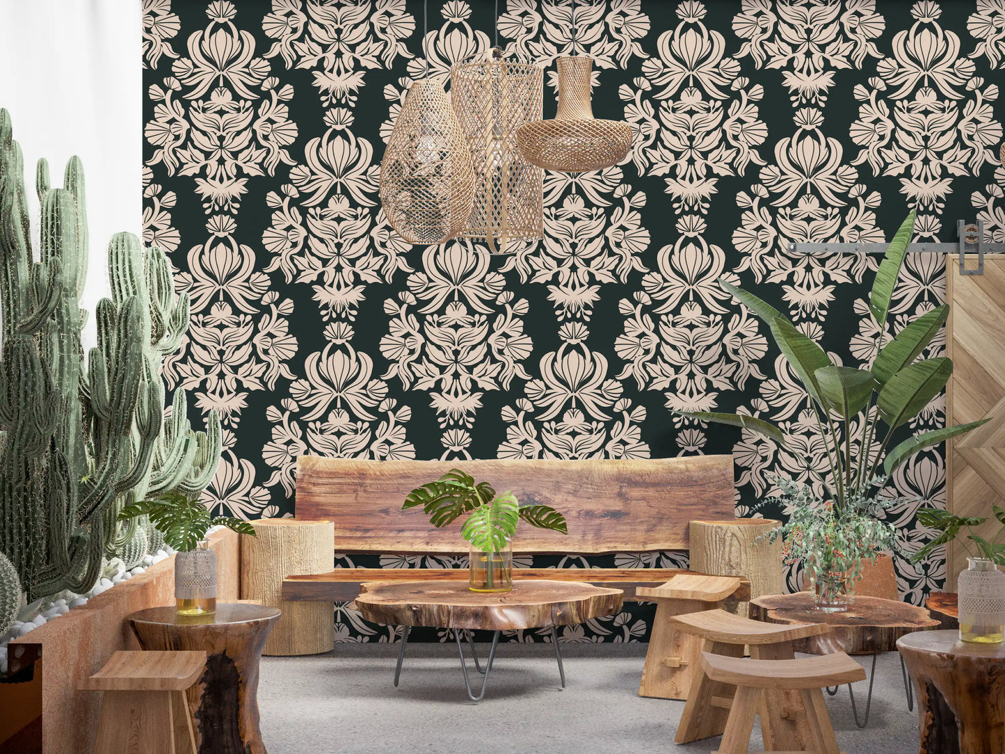 Creamy Damask Flora Wallpaper⁠