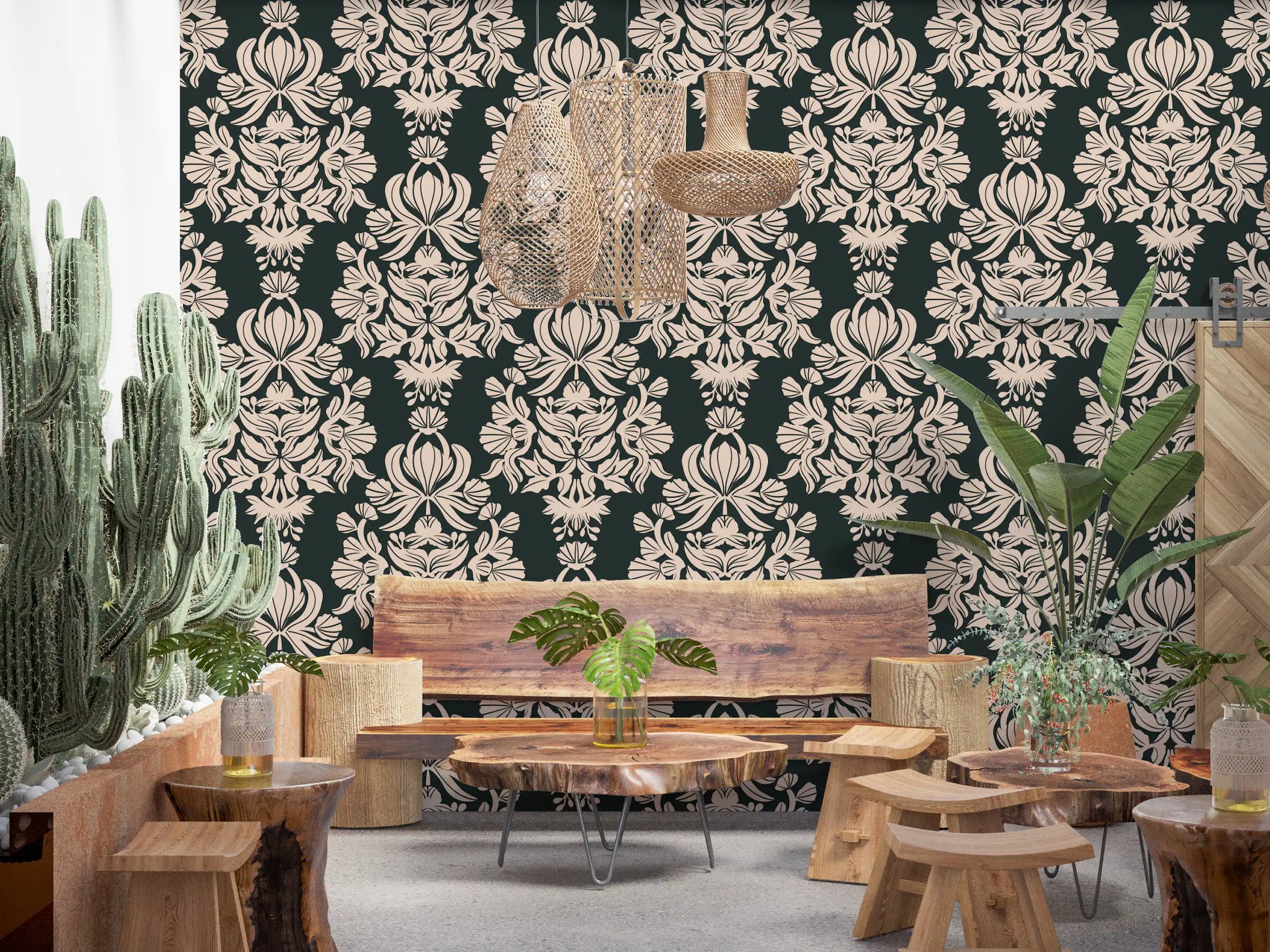 Creamy Damask Flora Wallpaper⁠