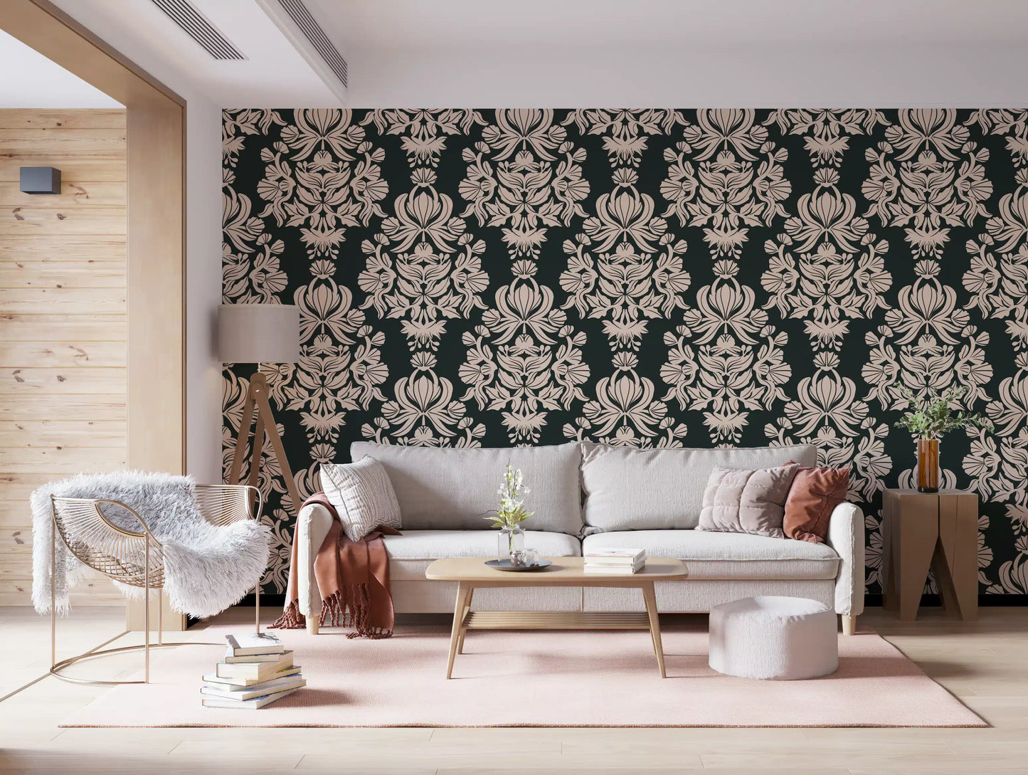 Creamy Damask Flora Wallpaper⁠