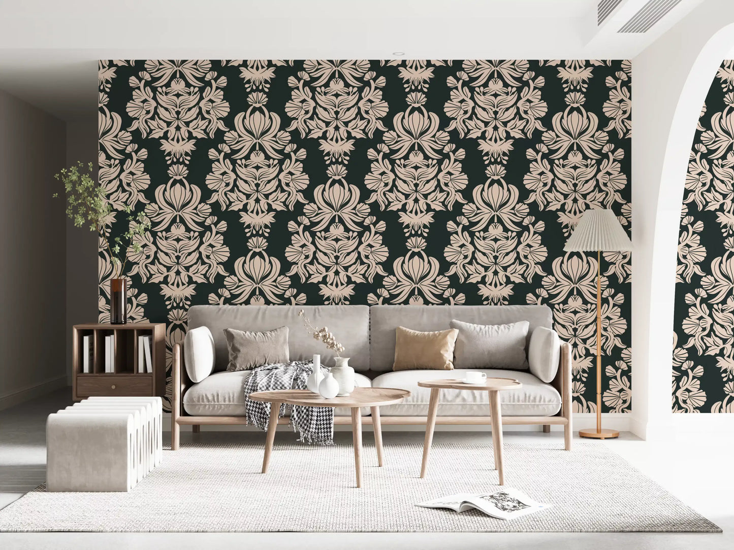 Creamy Damask Flora Wallpaper⁠