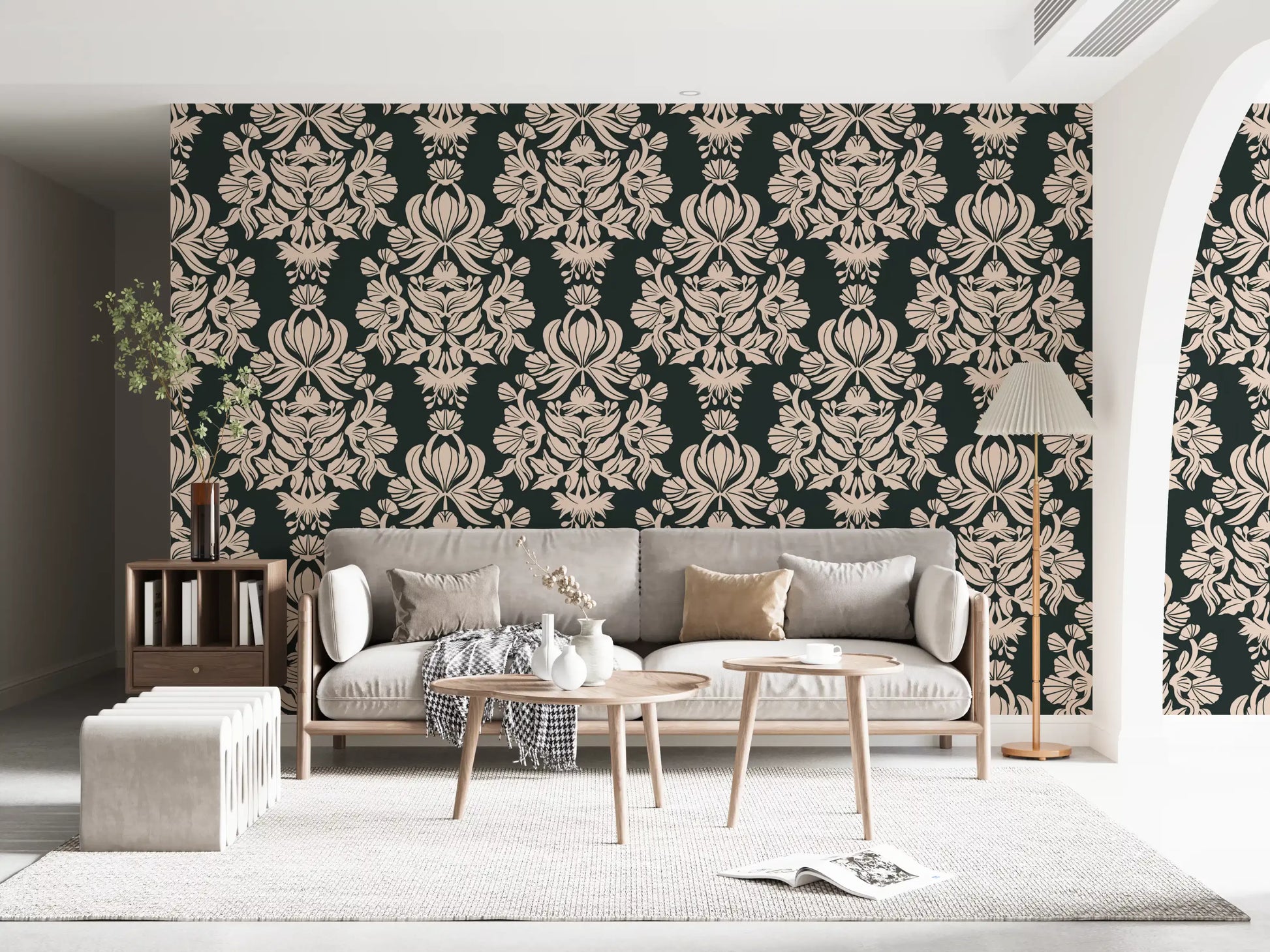 Creamy Damask Flora Wallpaper⁠