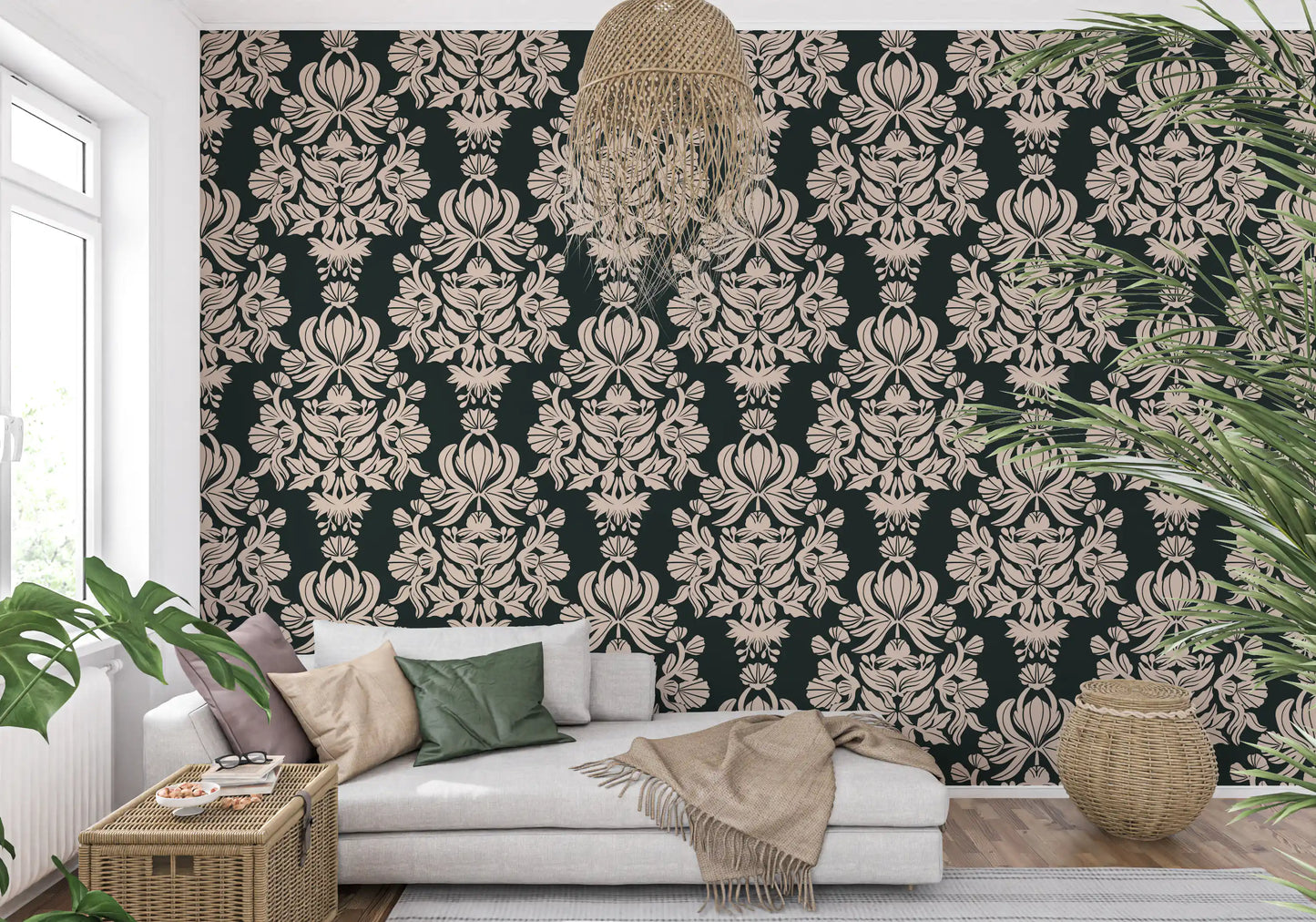 Creamy Damask Flora Wallpaper⁠