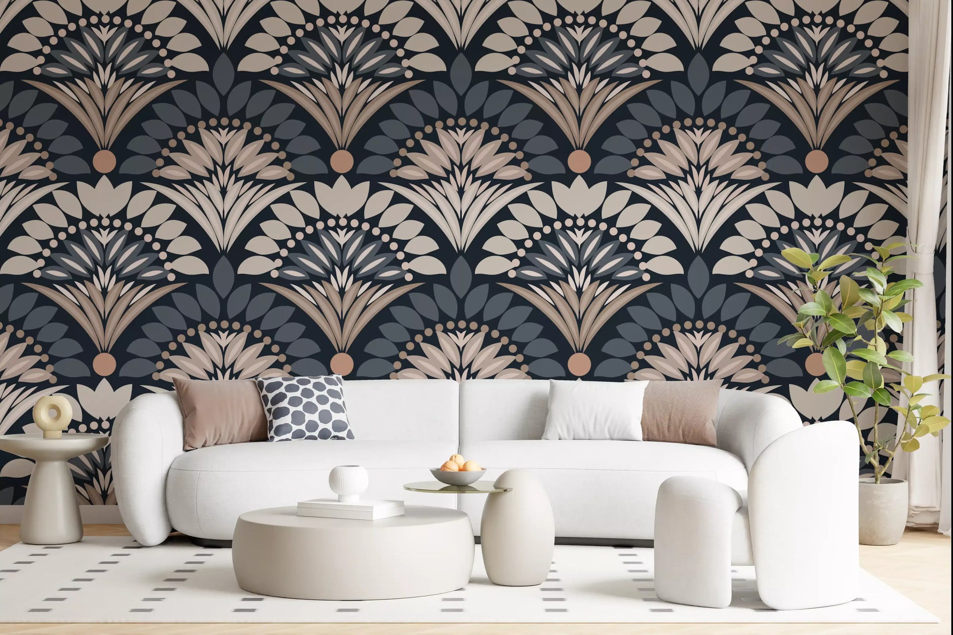 Modern Botanical Fan Arcs Wallpaper⁠