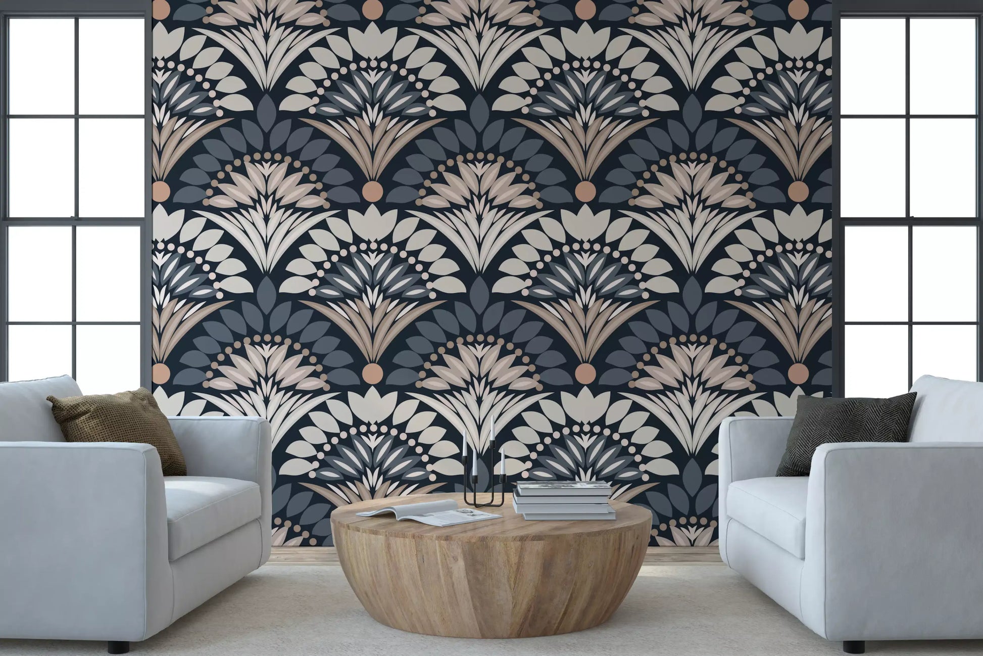 Modern Botanical Fan Arcs Wallpaper⁠