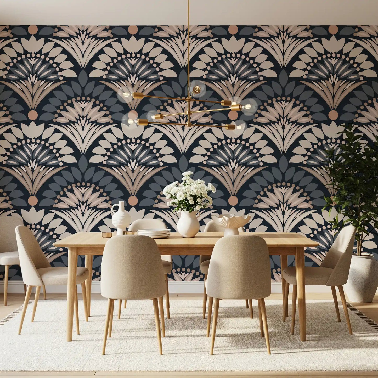 Modern Botanical Fan Arcs Wallpaper⁠