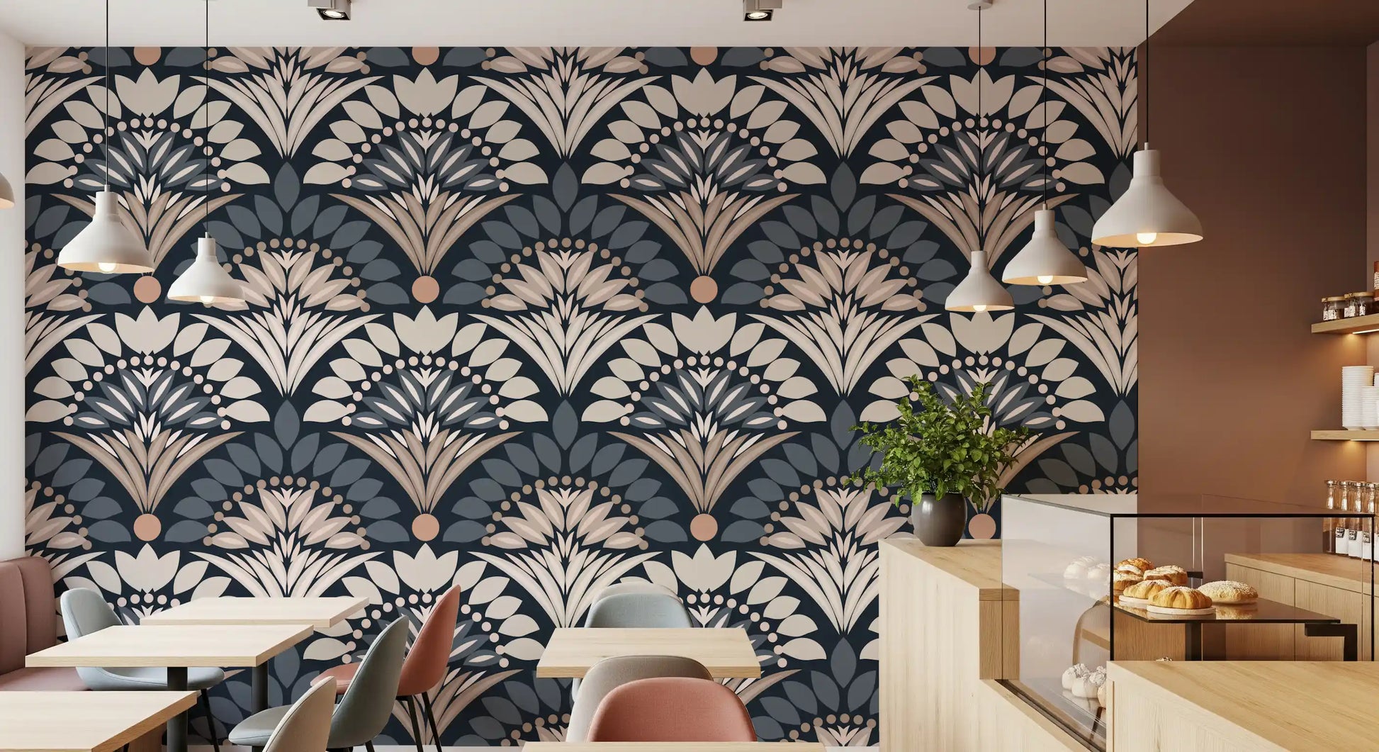 Modern Botanical Fan Arcs Wallpaper⁠