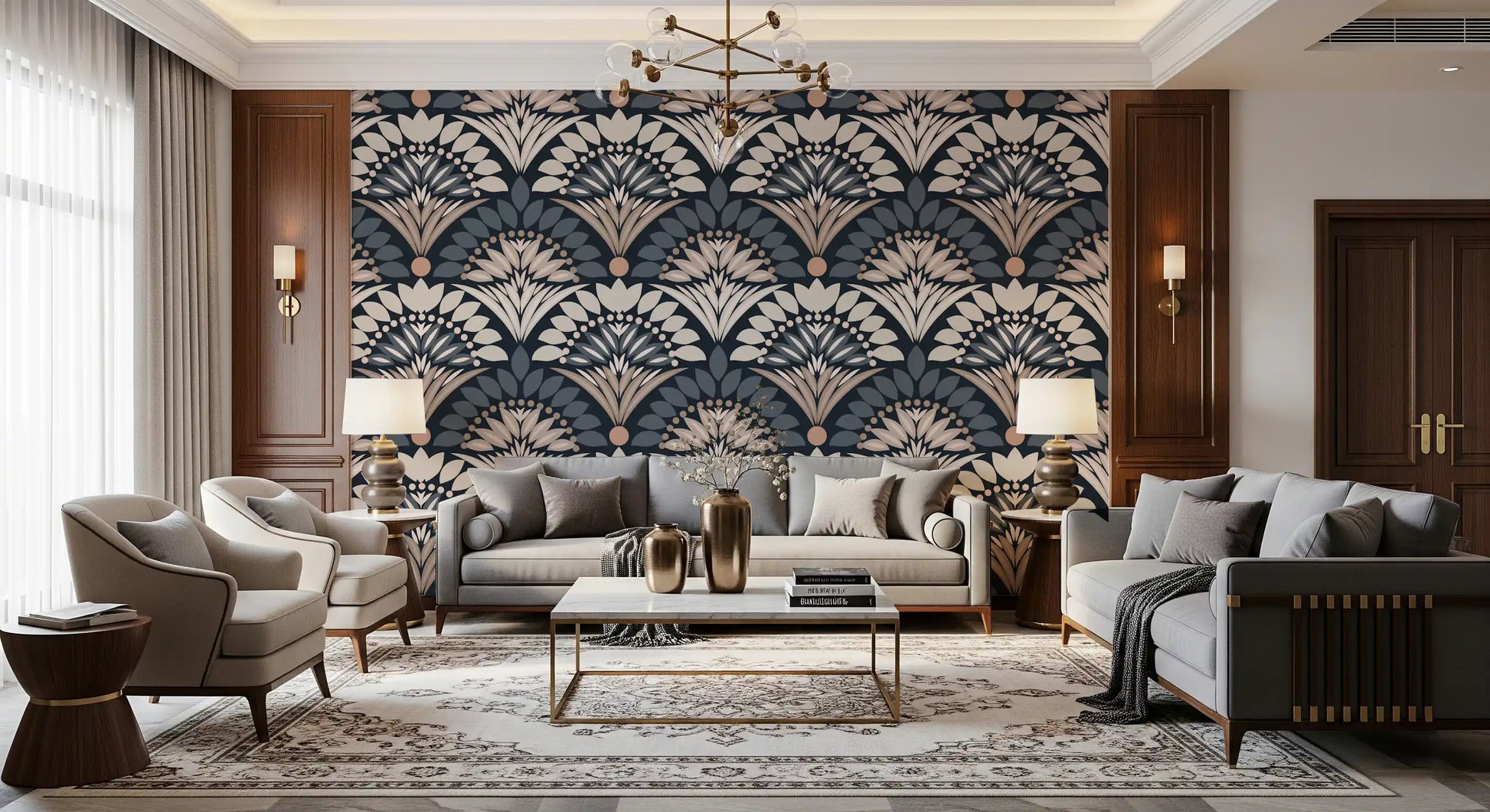 Modern Botanical Fan Arcs Wallpaper⁠