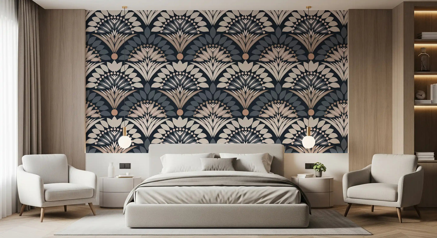 Modern Botanical Fan Arcs Wallpaper⁠