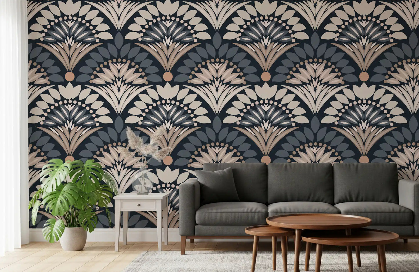 Modern Botanical Fan Arcs Wallpaper⁠