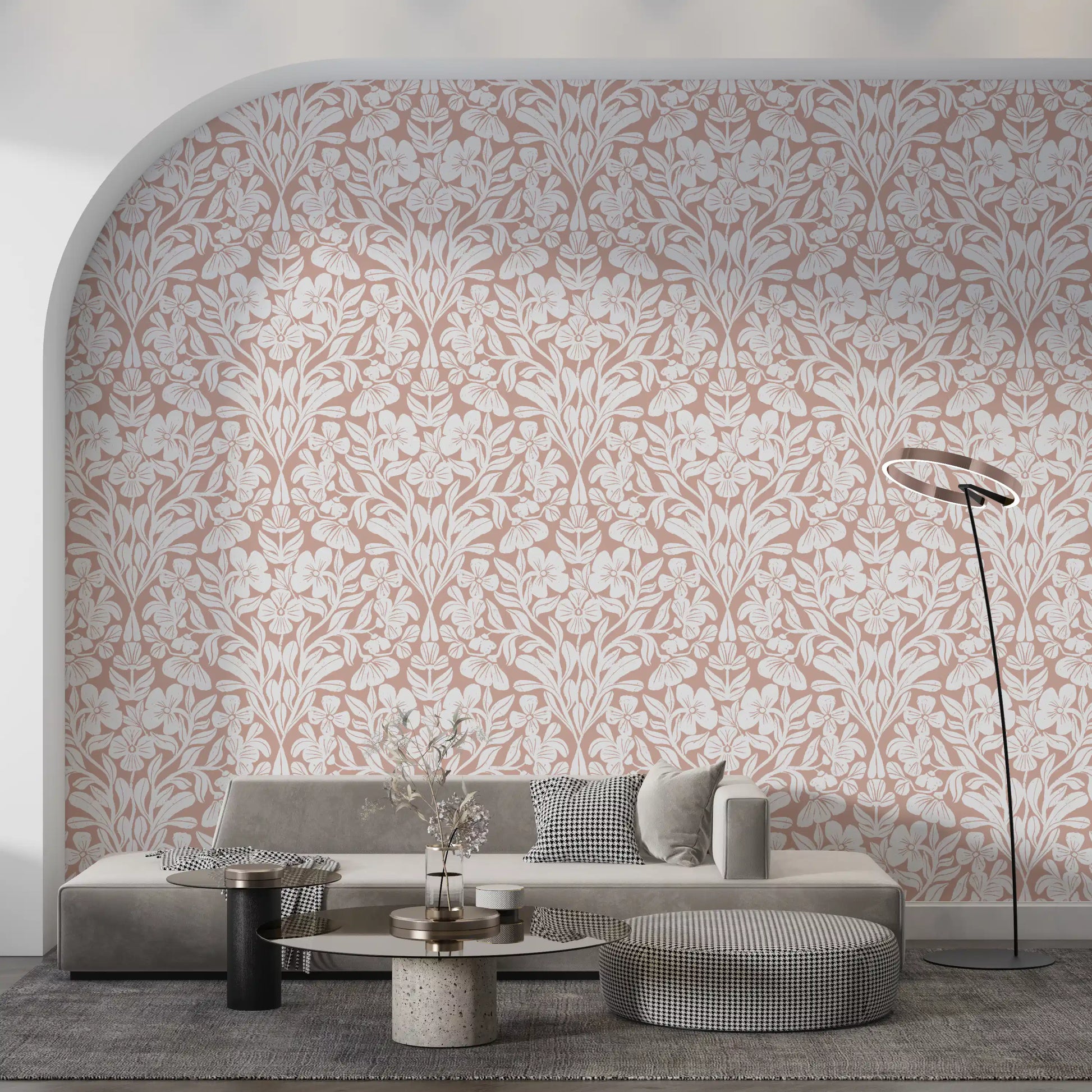 Vintage Blush Floral Damask Wallpaper⁠