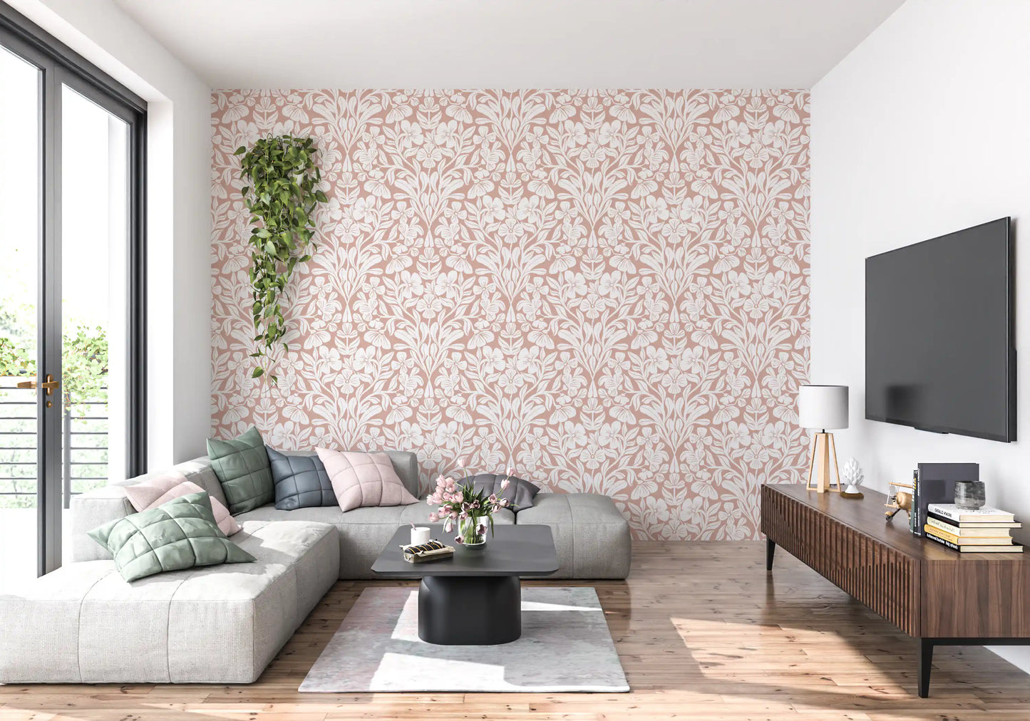 Vintage Blush Floral Damask Wallpaper⁠