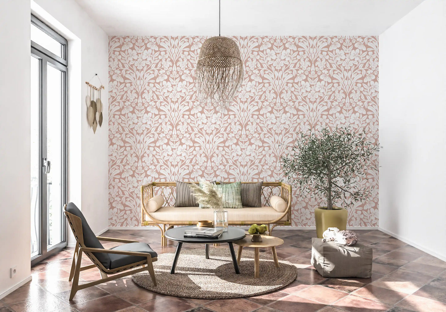 Vintage Blush Floral Damask Wallpaper⁠