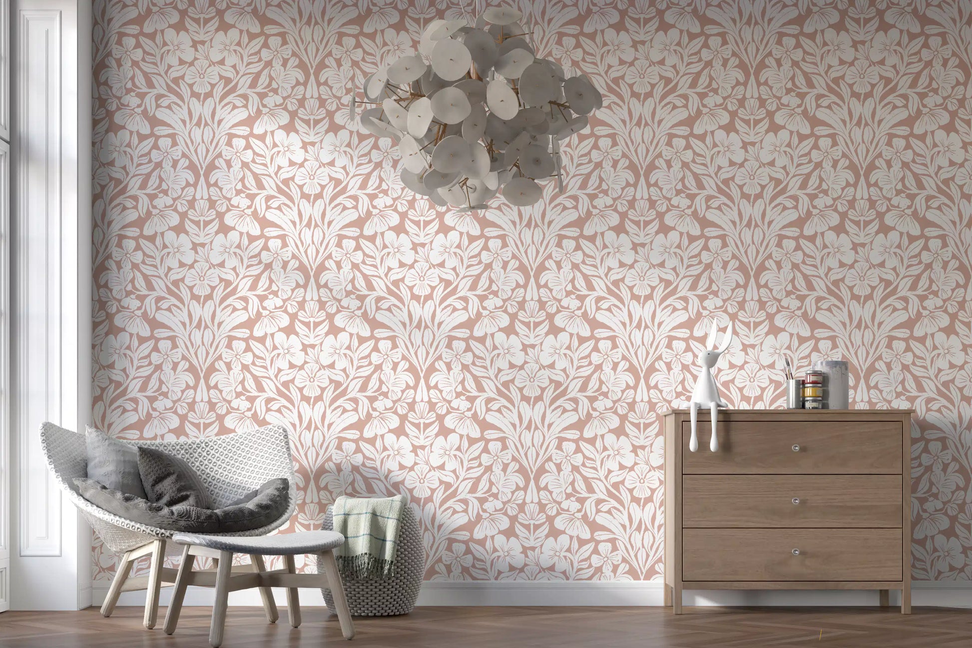 Vintage Blush Floral Damask Wallpaper⁠