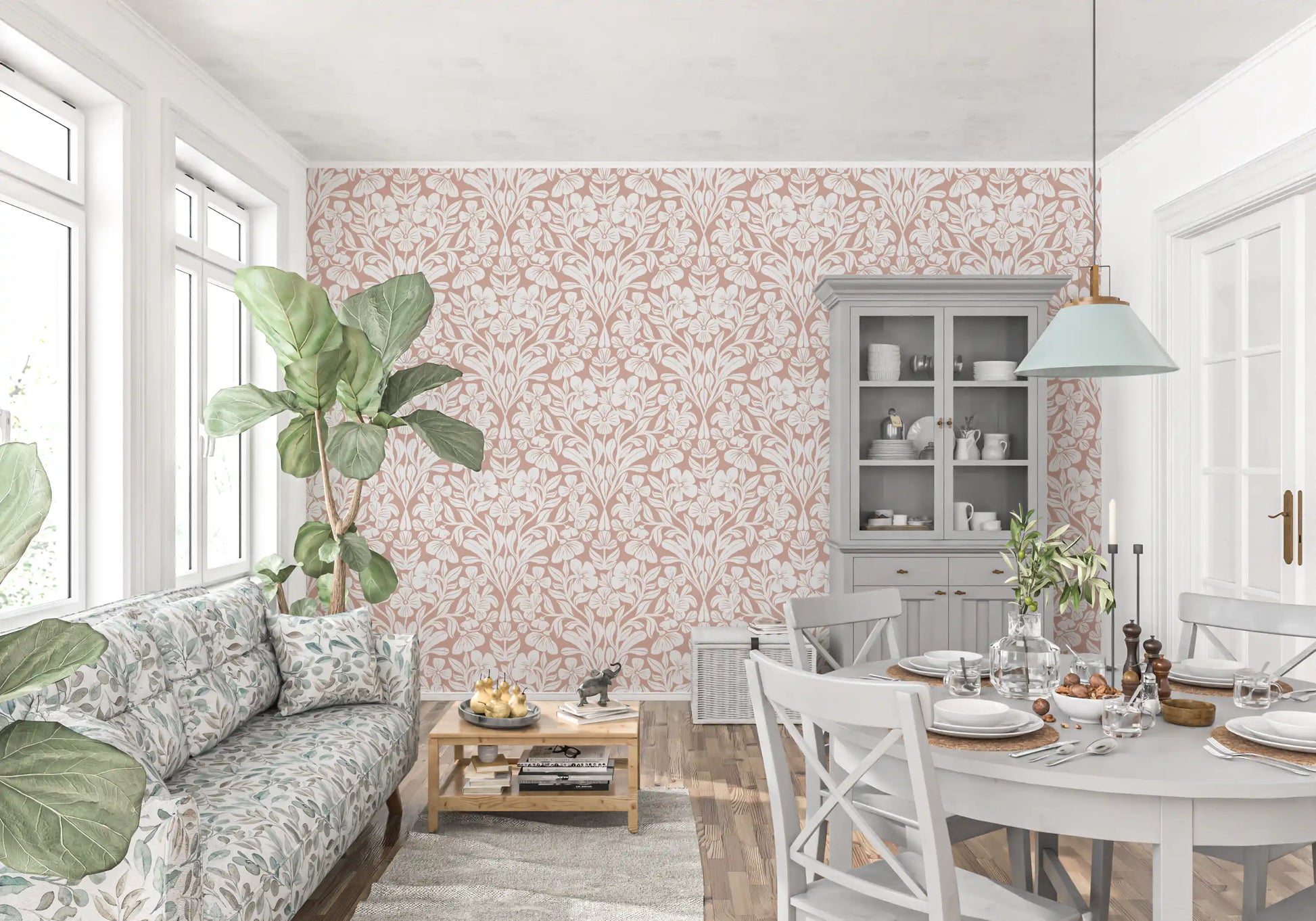 Vintage Blush Floral Damask Wallpaper⁠