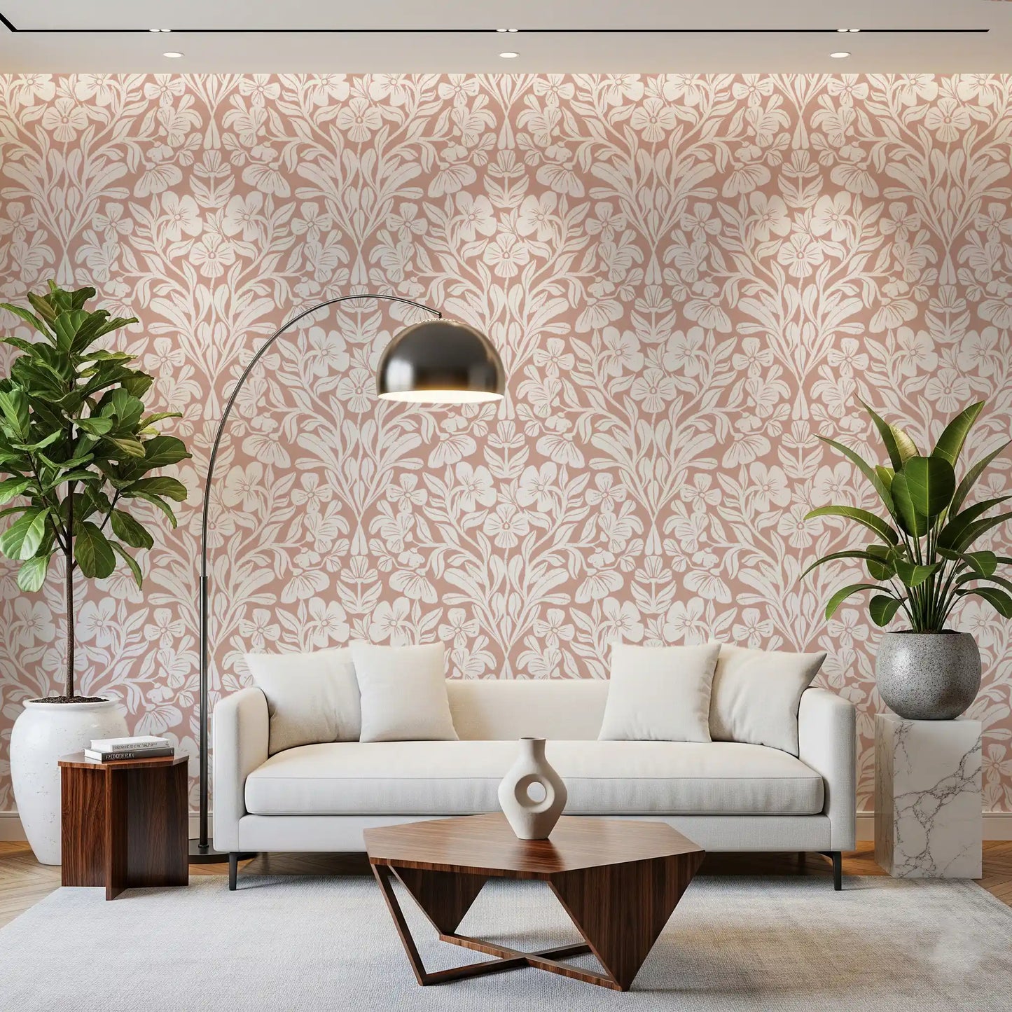 Vintage Blush Floral Damask Wallpaper⁠